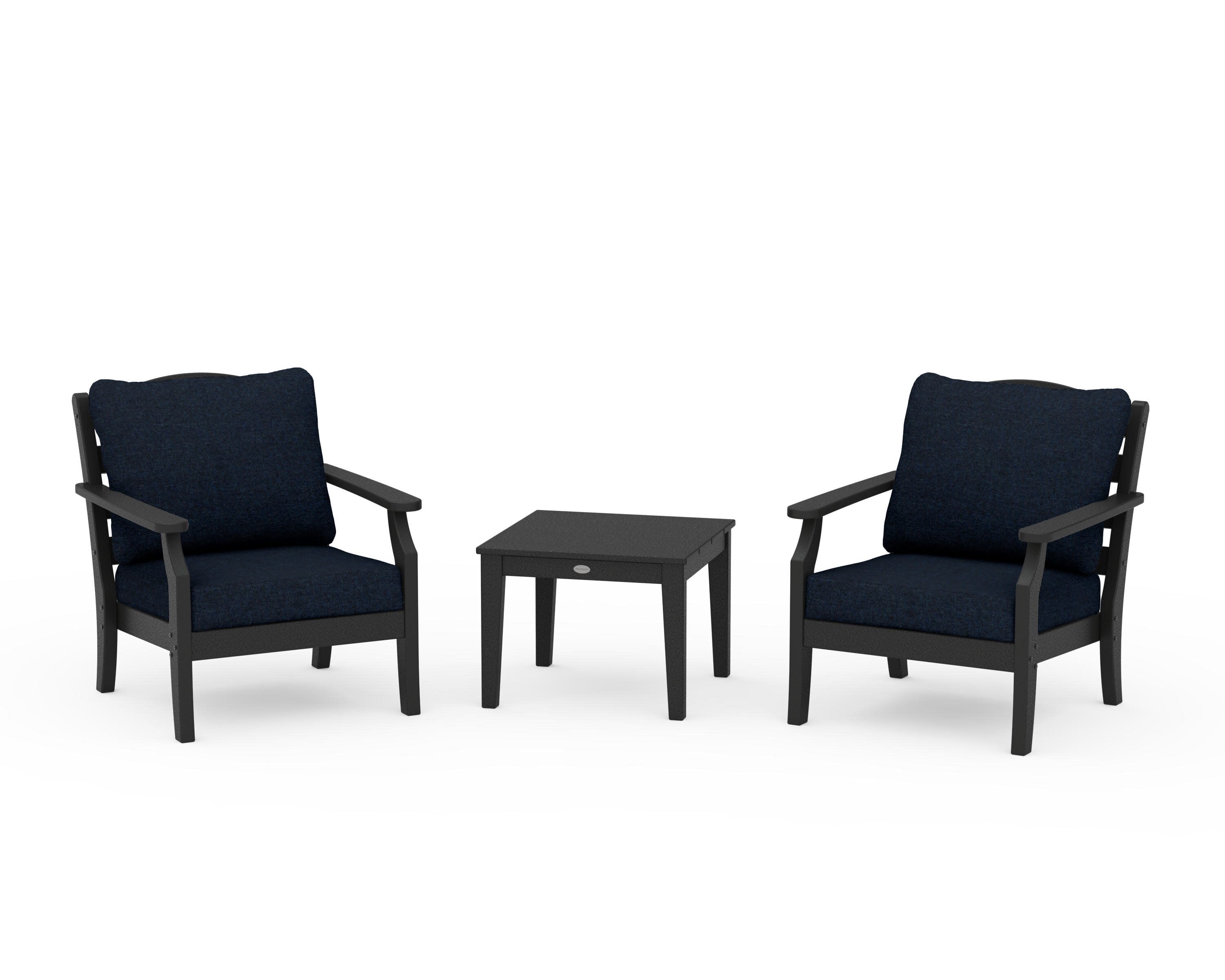 Savannah 3-Piece Deep Seating Set in Black / Marine Indigo