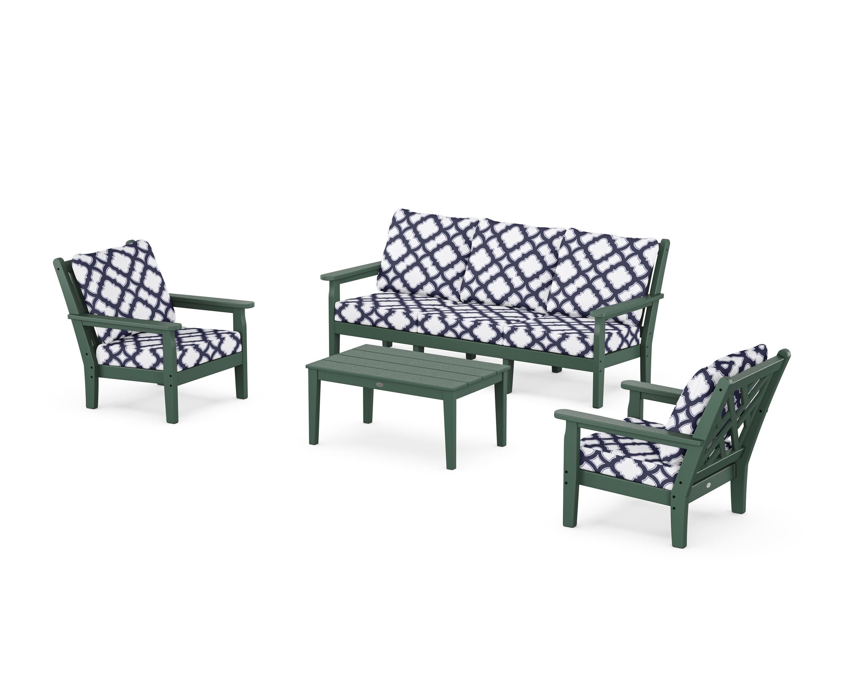 Chippendale 4-Piece Deep Seating Set with Sofa in Green / Trellis Navy