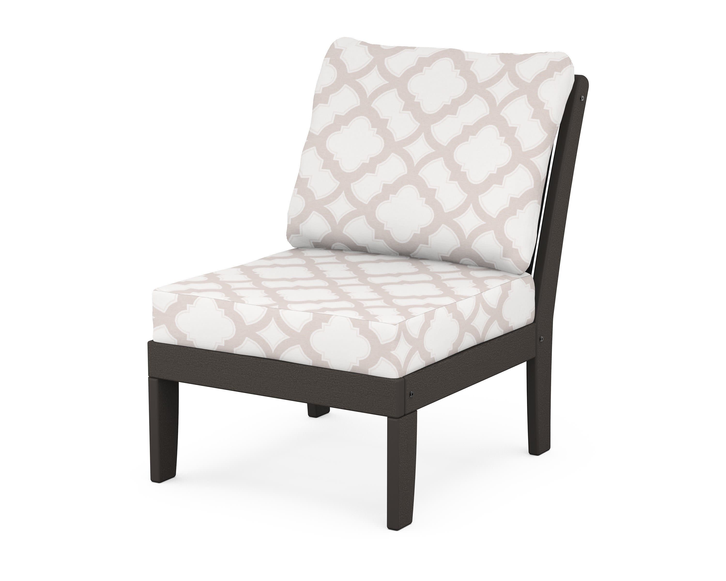 Braxton Modular Armless Chair in Vintage Coffee / Trellis Dune Burlap