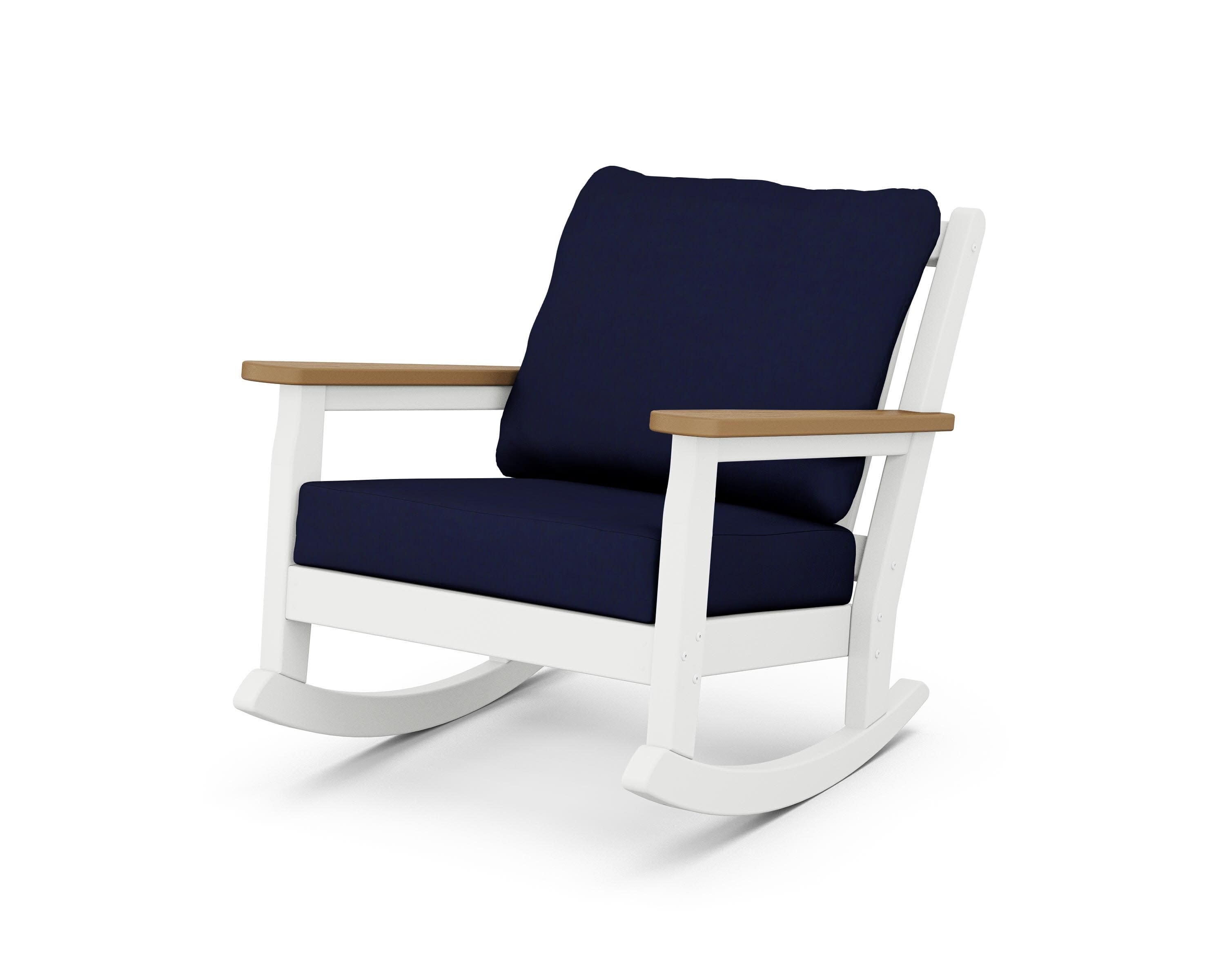 Chippendale Deep Seating Rocking Chair in White / Natural / Navy
