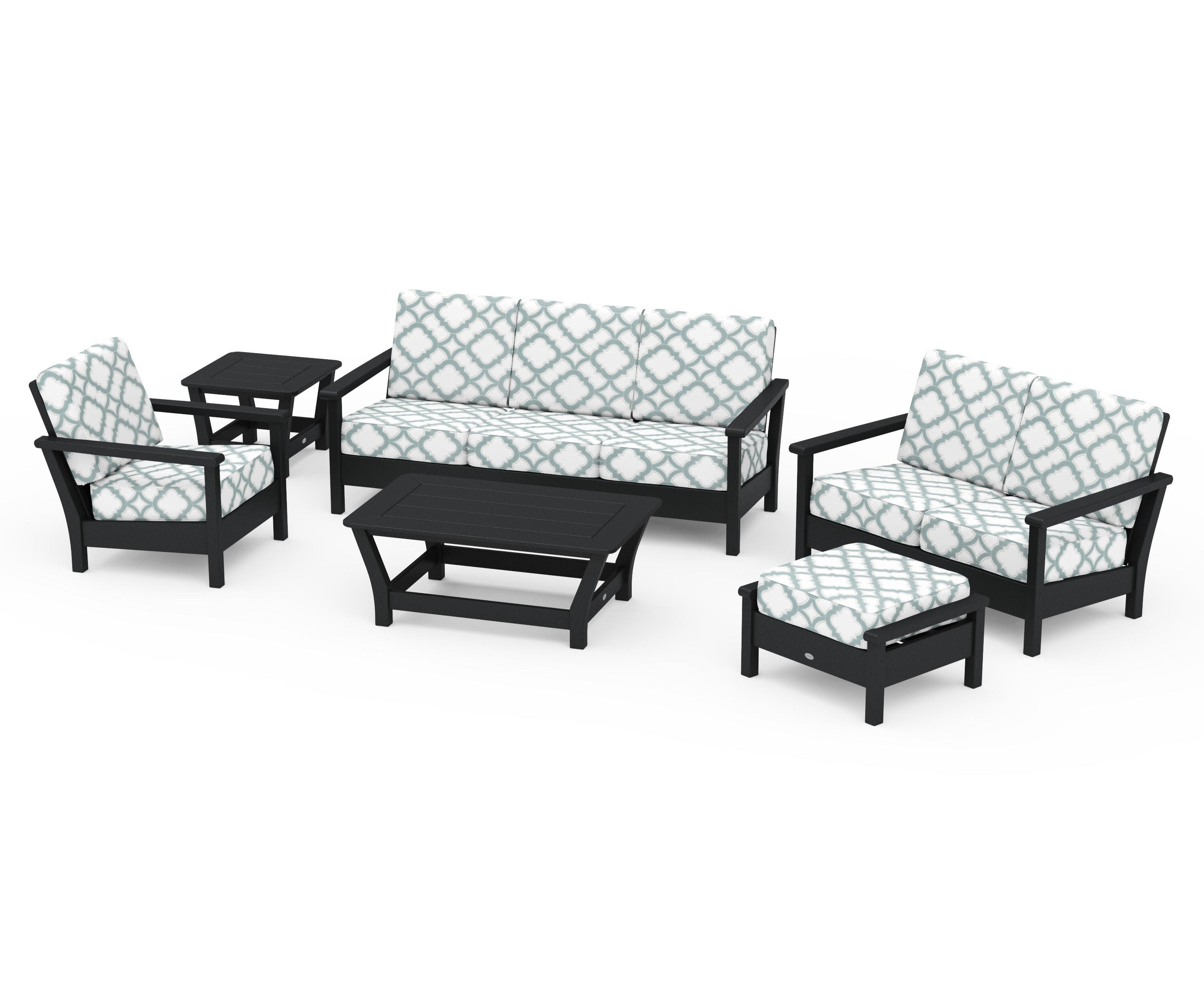 Harbour 6-Piece Outdoor Living Set in Black / Trellis Glacier Spa