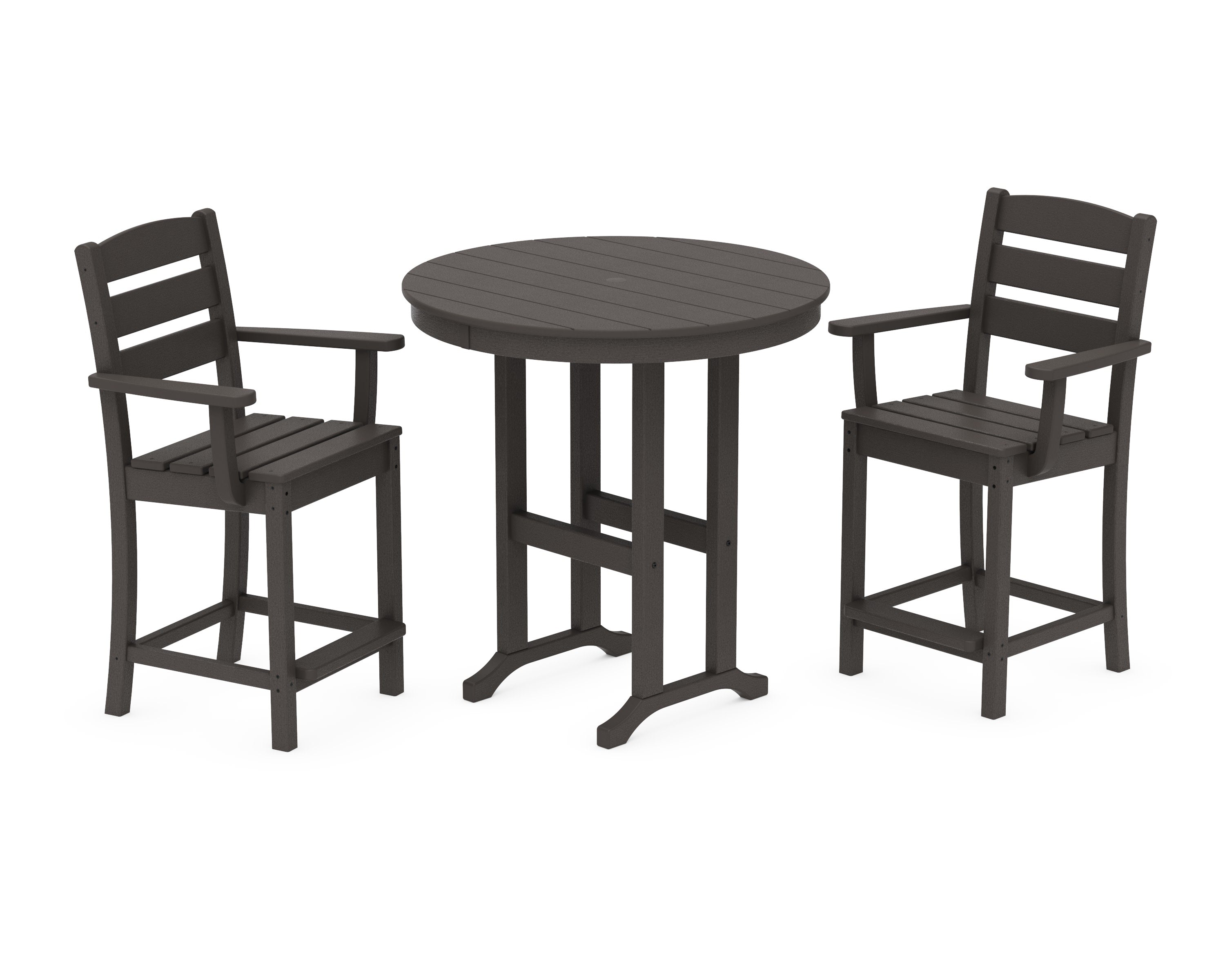 Lakeside 3-Piece Round Farmhouse Arm Chair Counter Set in Vintage Coffee