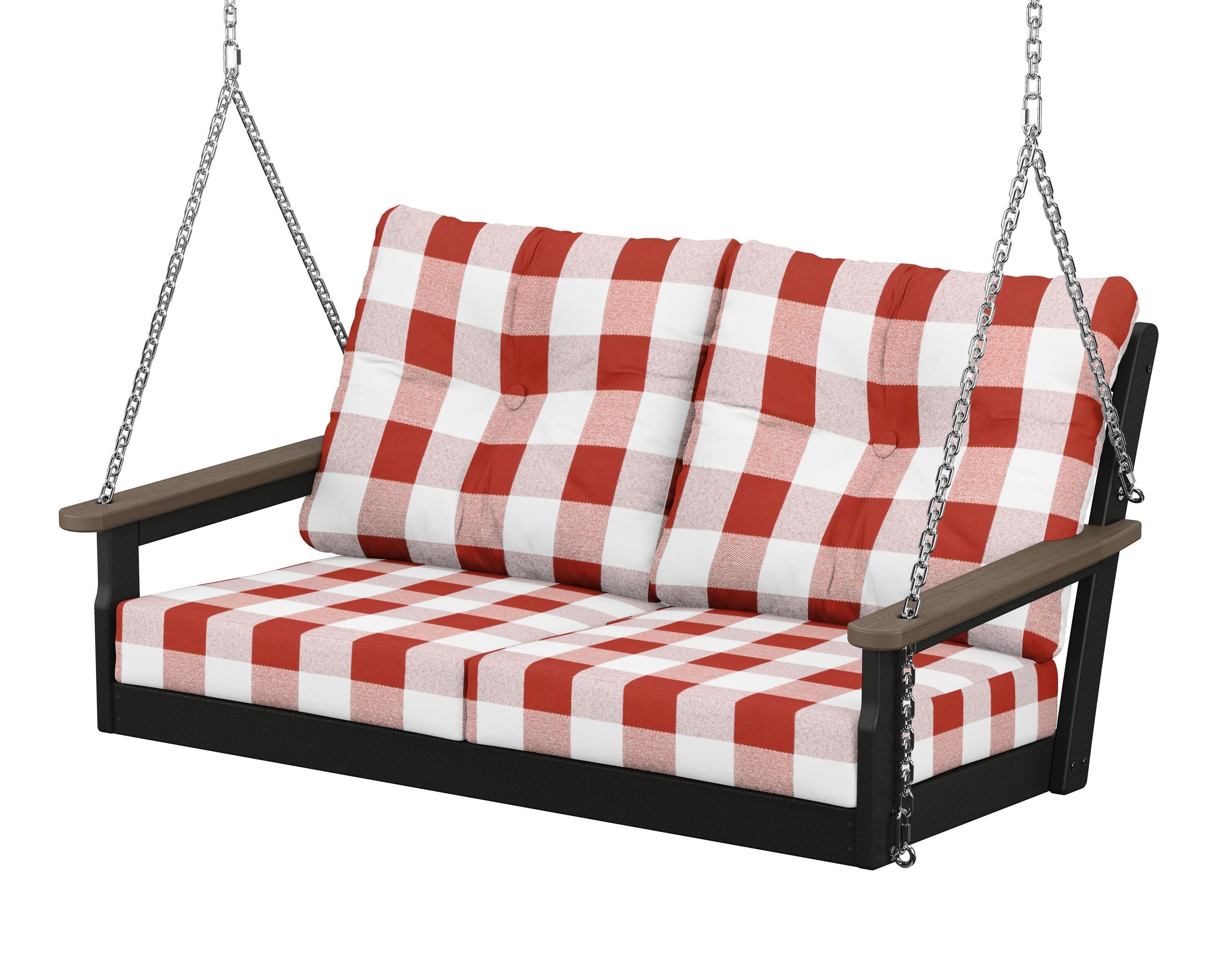Vineyard Deep Seating Swing in Black / Kona / Buffalo Plaid Crimson