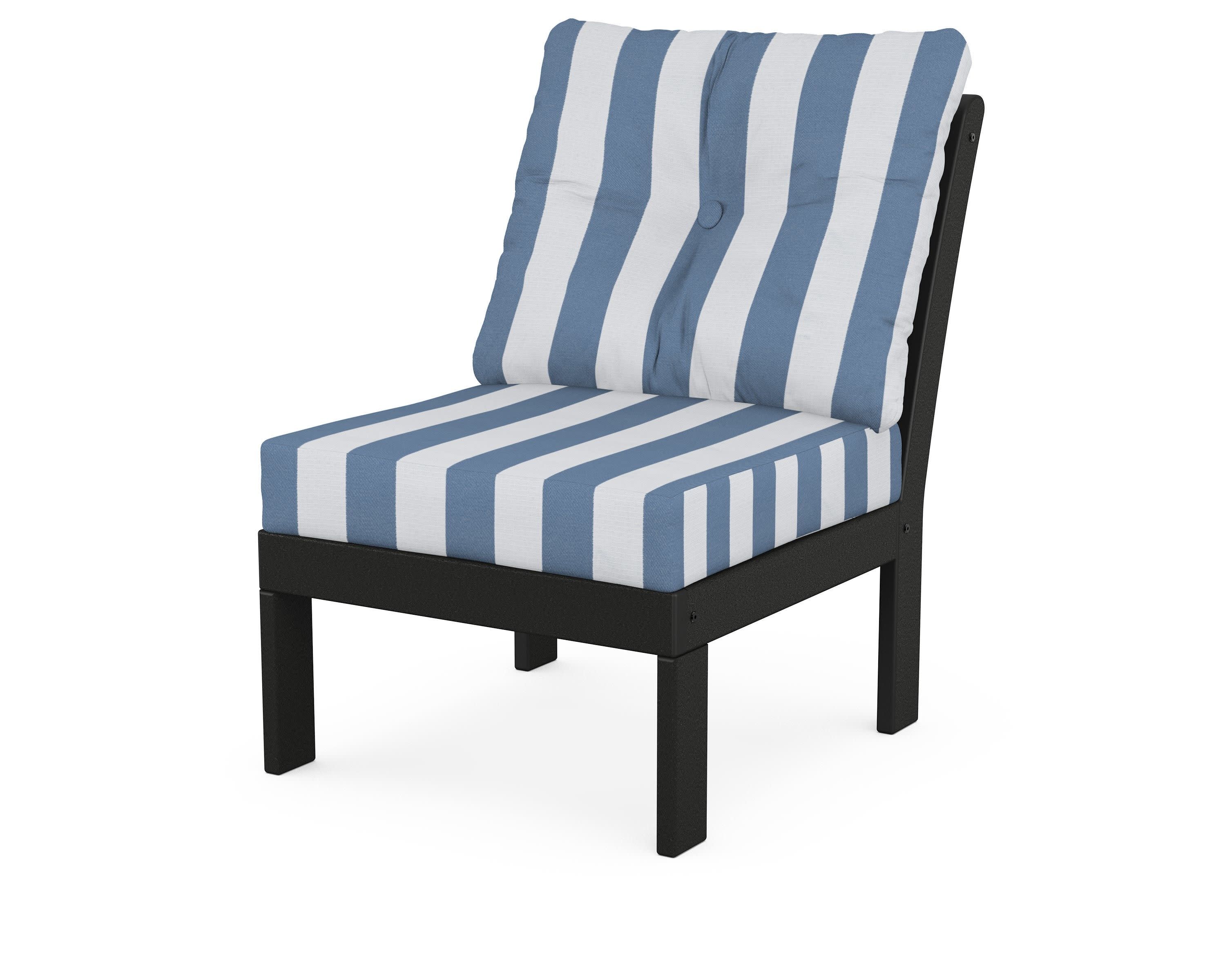 Vineyard Modular Armless Chair in Black / Cabana Stripe Sky Blue