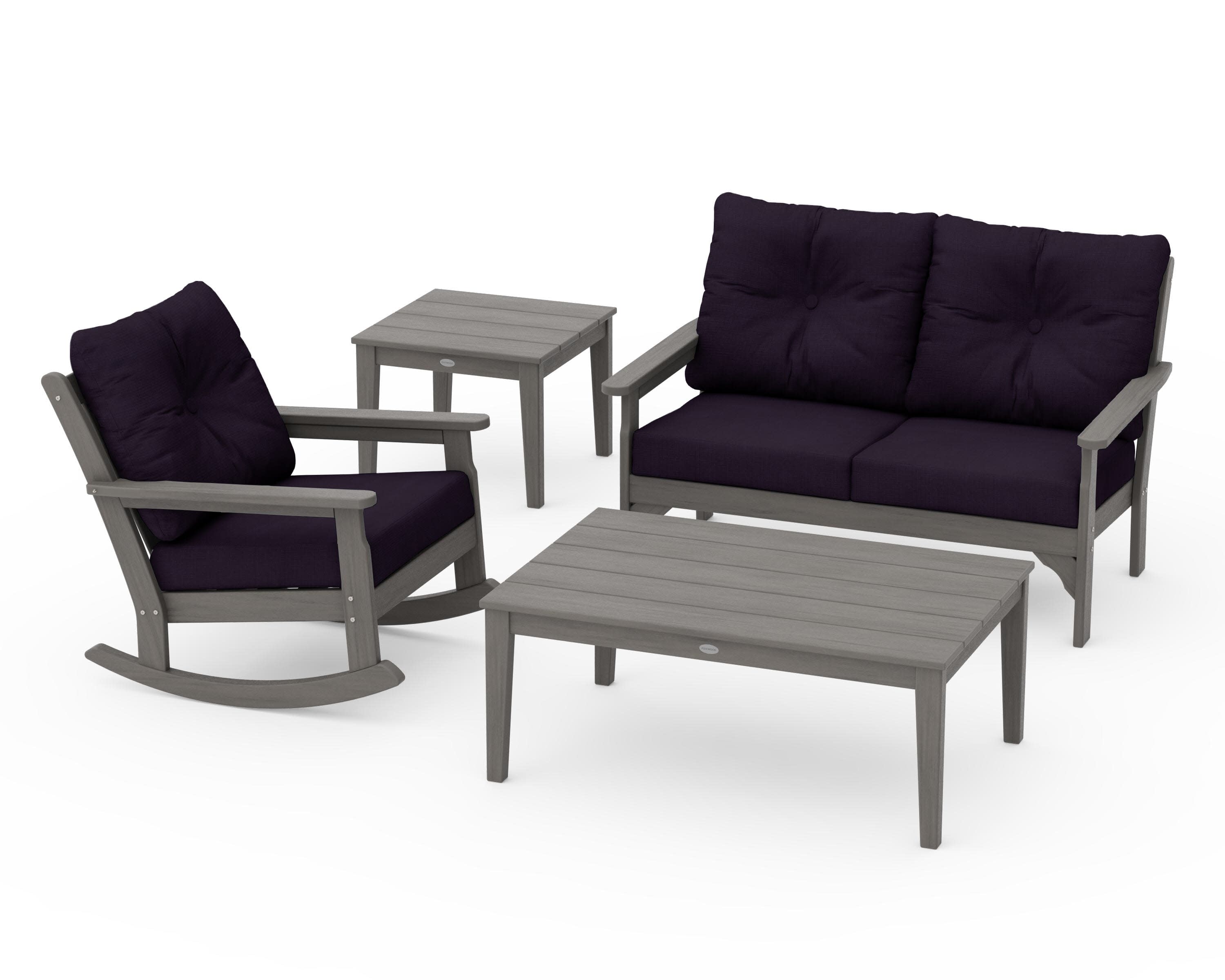 Vineyard 4-Piece Deep Seating Rocker Set in Driftwood / Navy Linen