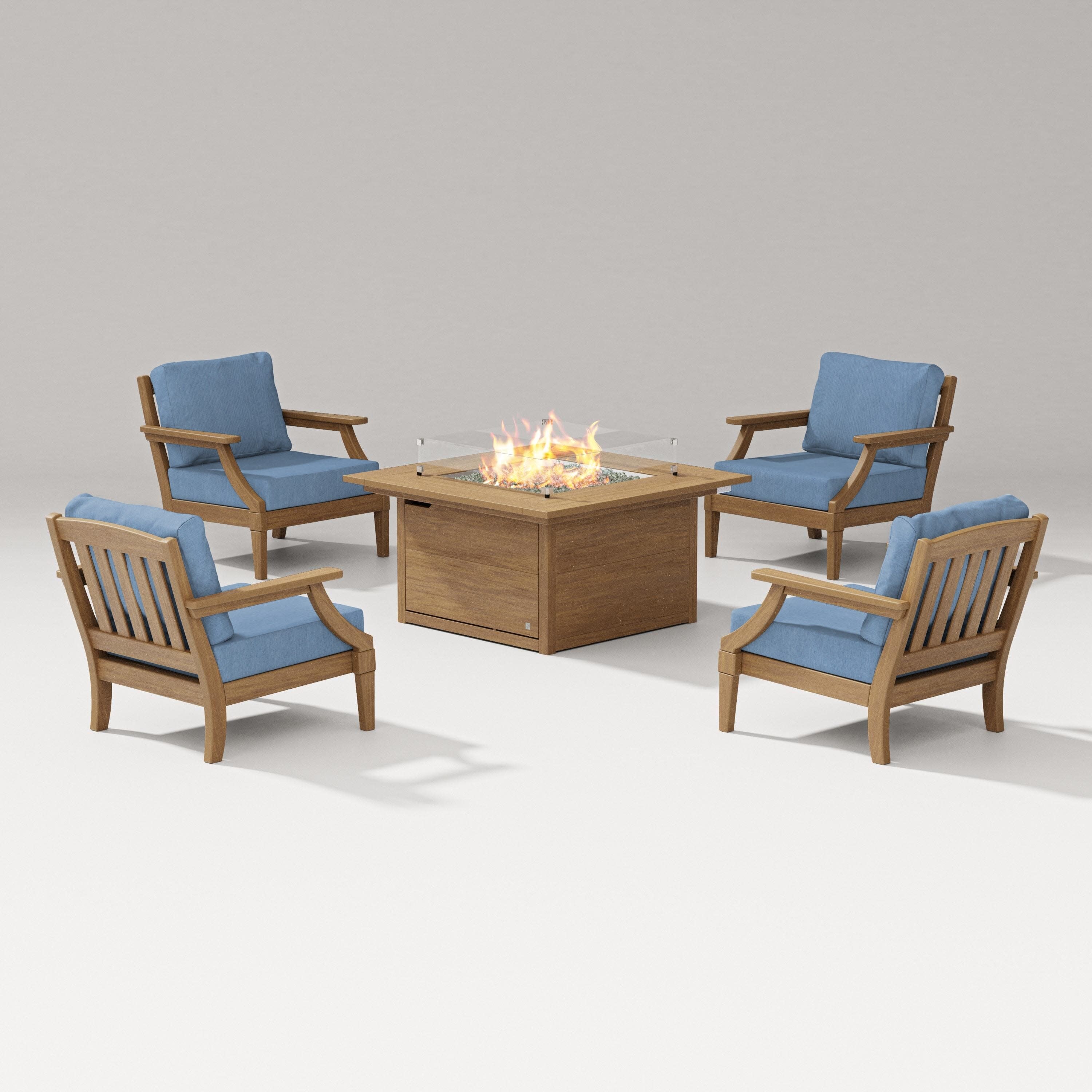 Estate 5-Piece Lounge Fire Table Set in Natural / Sky Blue