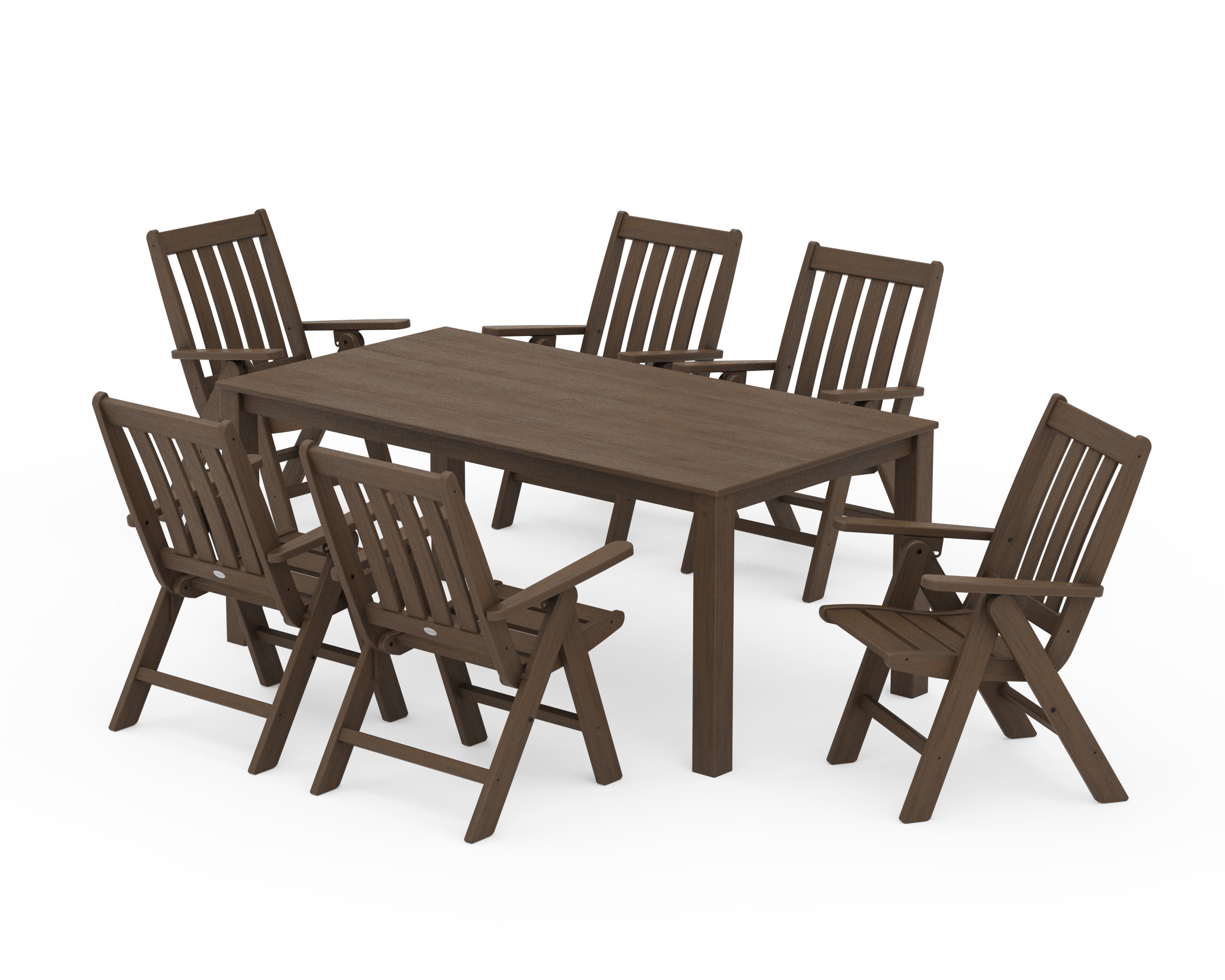 Vineyard Folding Chair 7-Piece Parsons Dining Set in Kona