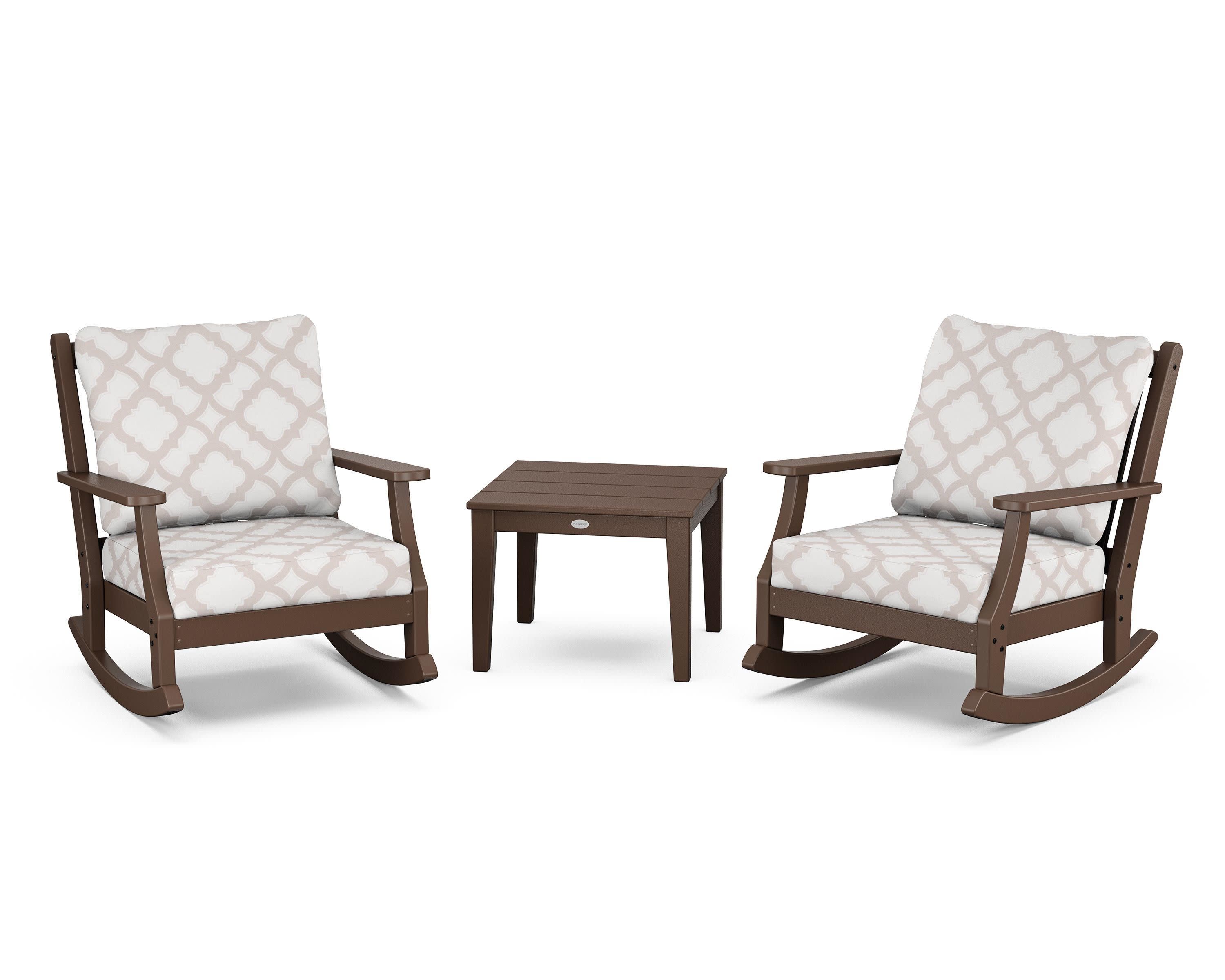 Wovendale 3-Piece Deep Seating Rocker Set in Mahogany / Trellis Dune Burlap