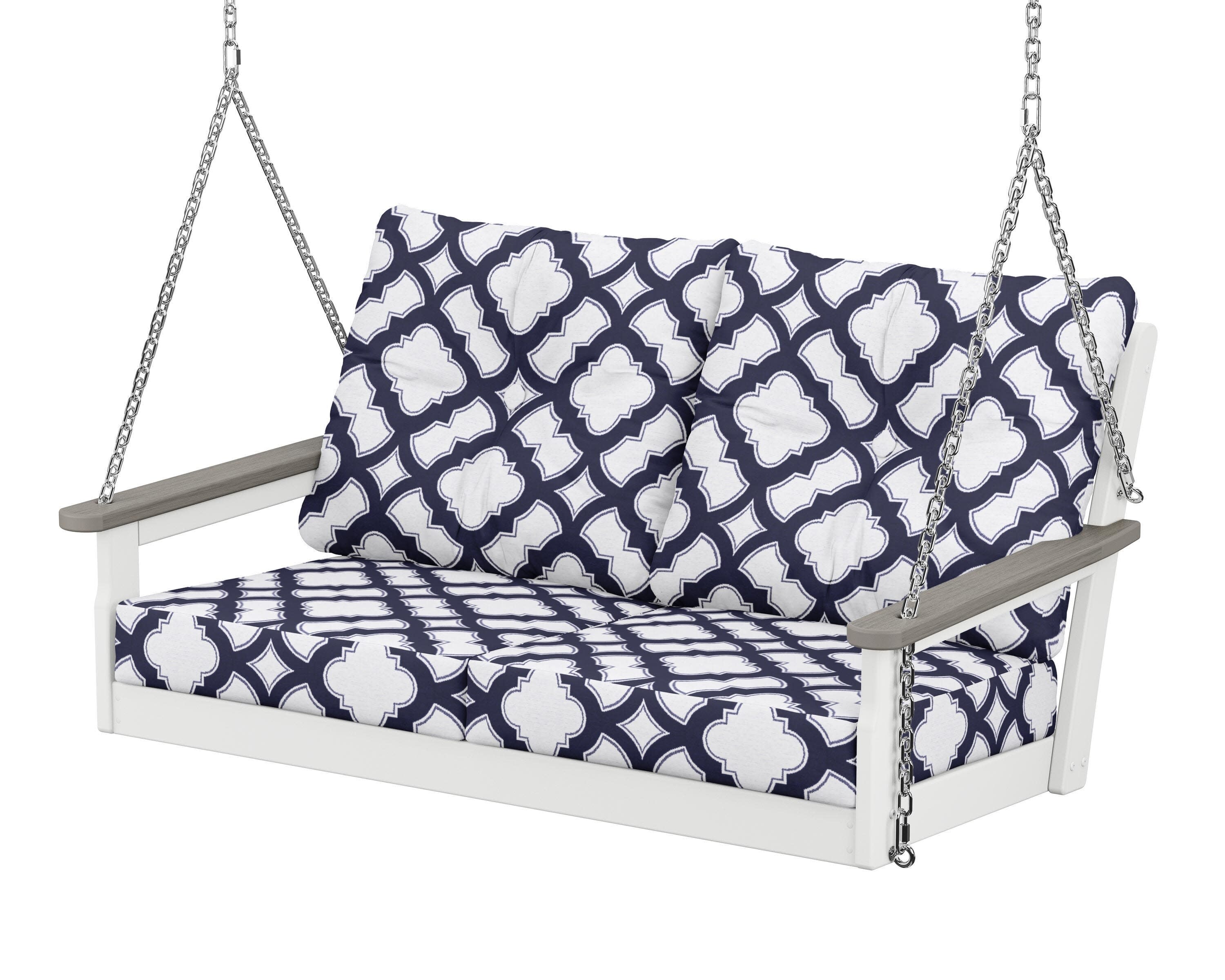 Vineyard Deep Seating Swing in White / Driftwood / Trellis Navy
