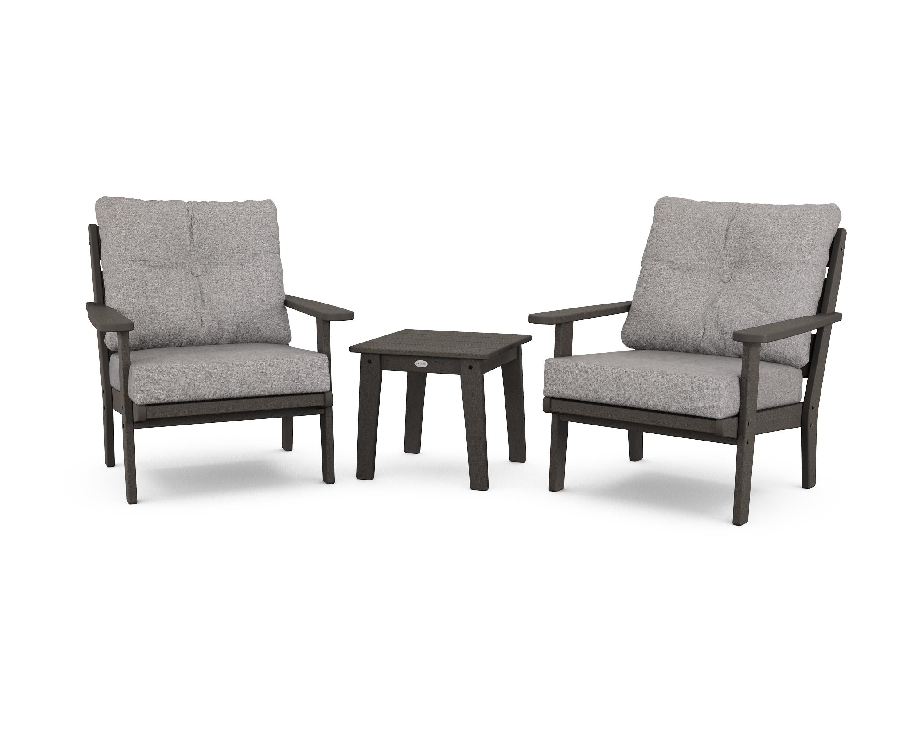Lakeside 3-Piece Deep Seating Chair Set in Vintage Coffee / Grey Mist