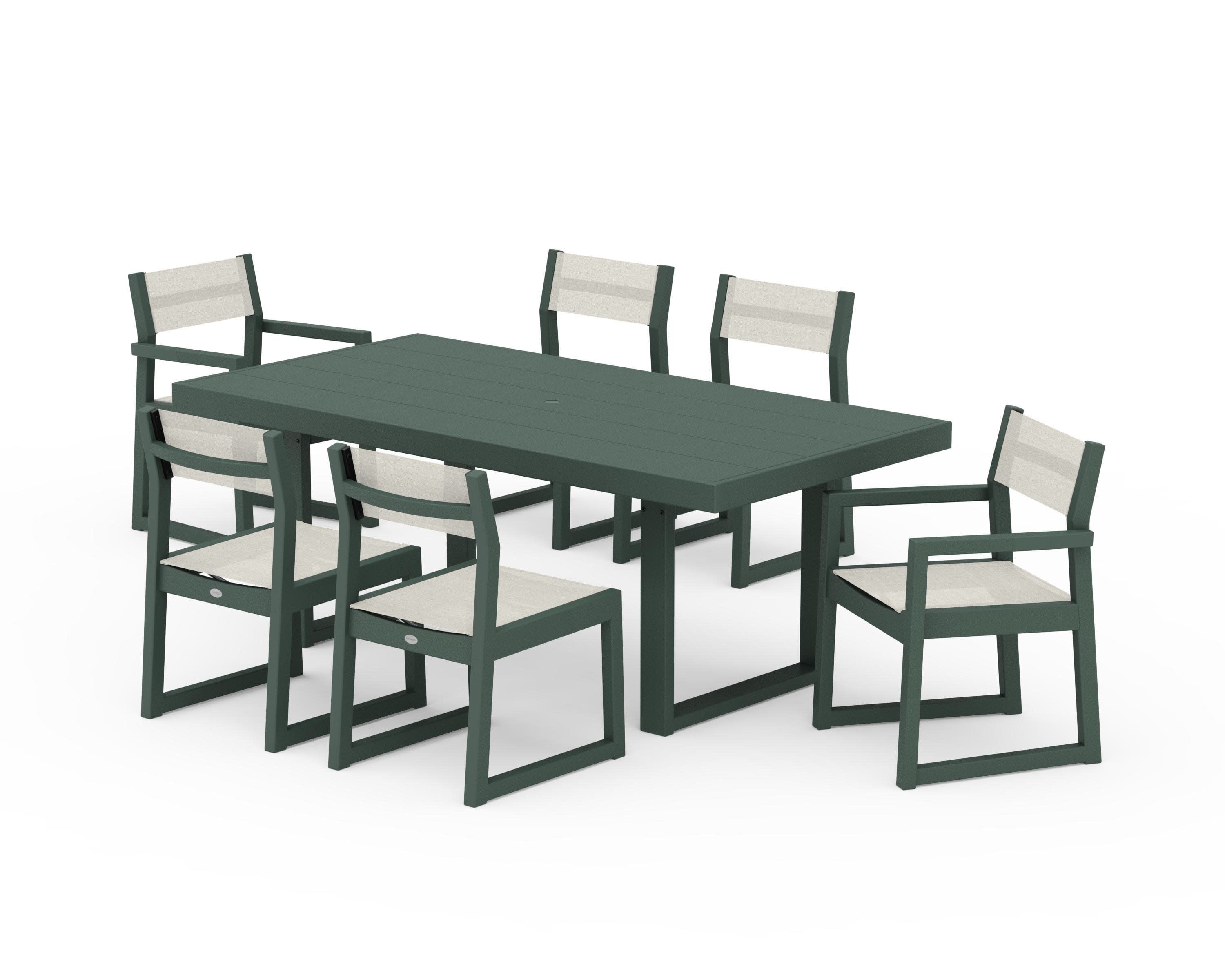 EDGE Sling 7-Piece Dining Set in Green / Parchment Sling