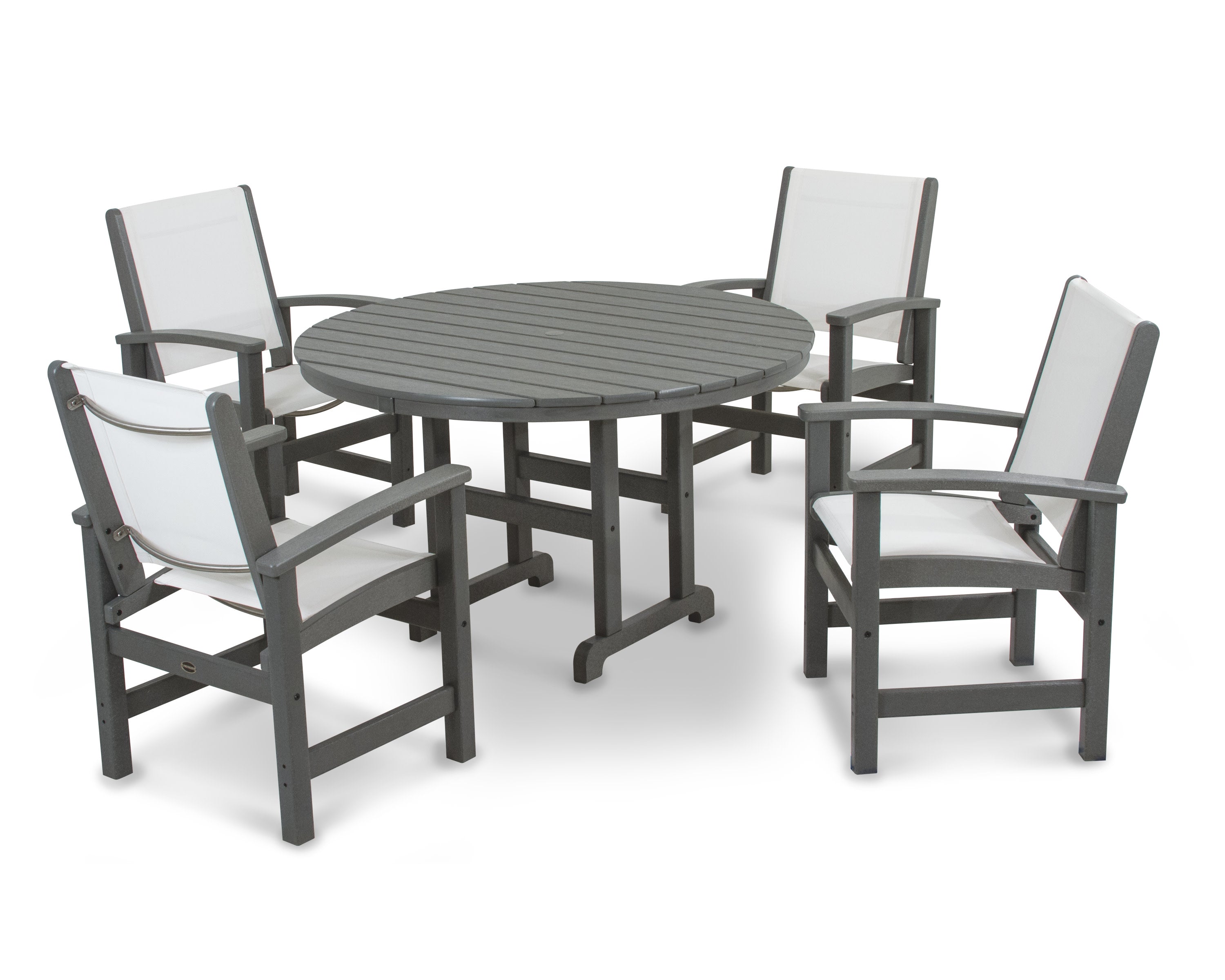 Coastal 5-Piece Round Farmhouse Dining Set in Slate Grey / White Sling