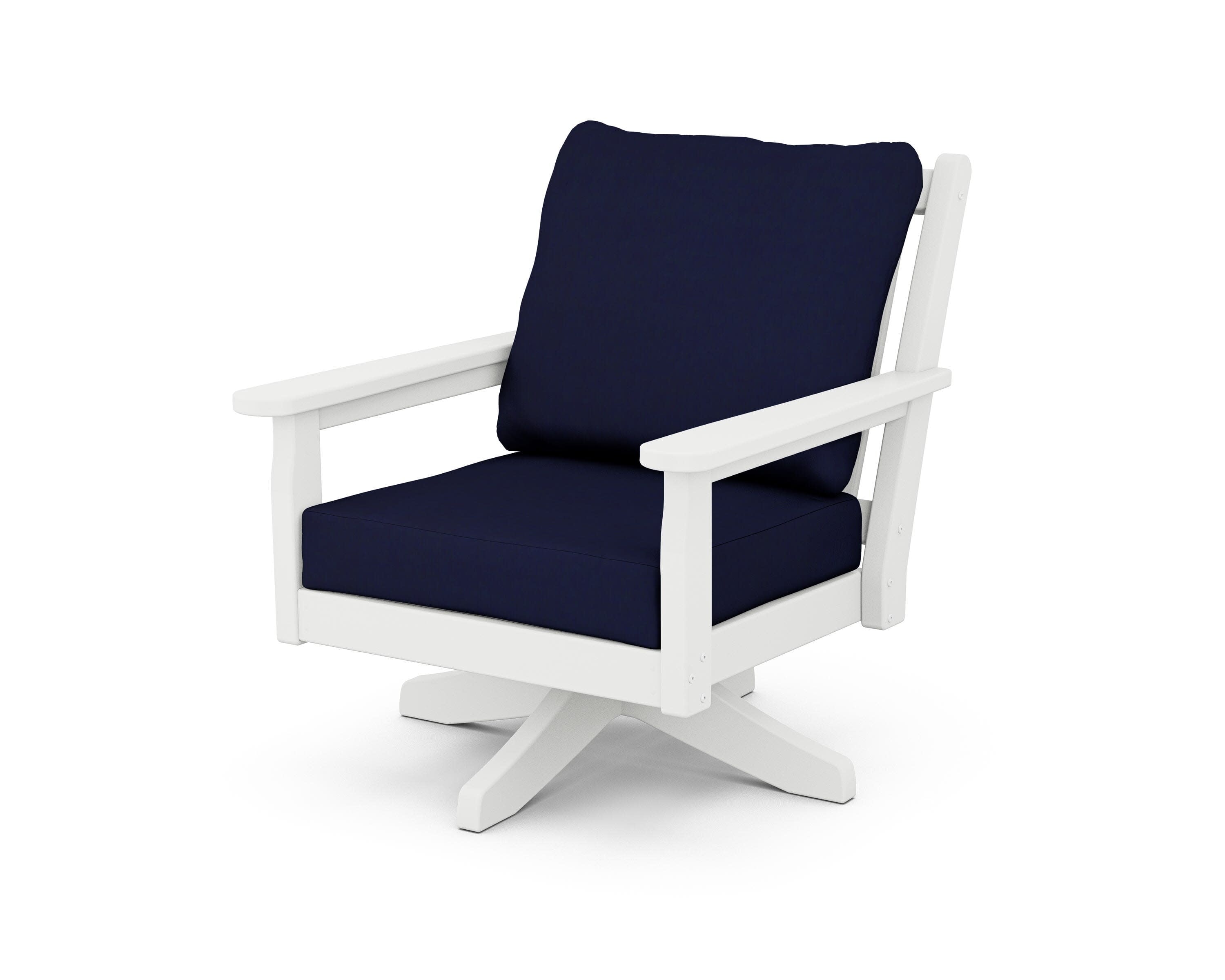 Chippendale Deep Seating Swivel Chair in White / Navy