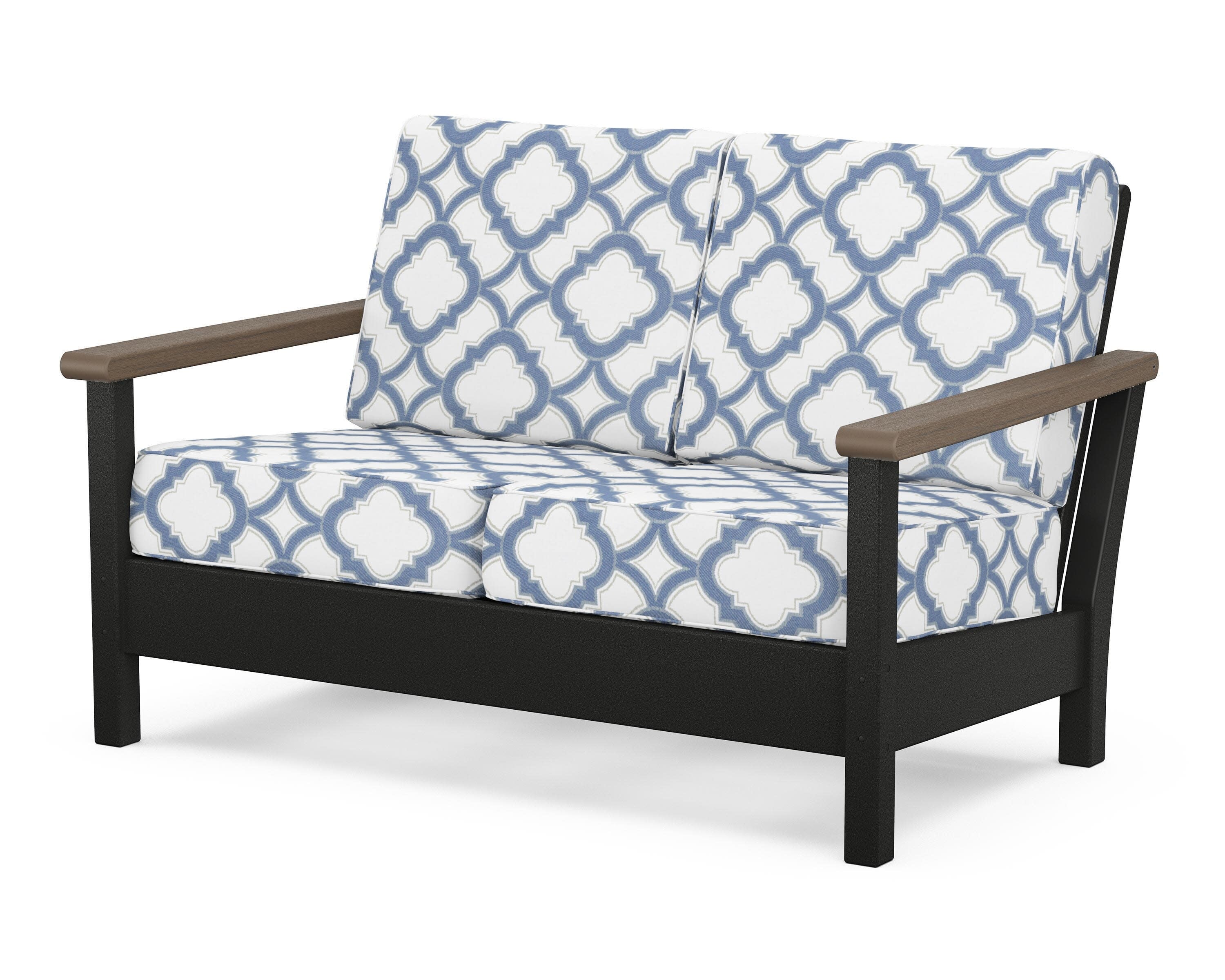 Harbour Deep Seating Loveseat in Black / Kona / Trellis Sky Blue