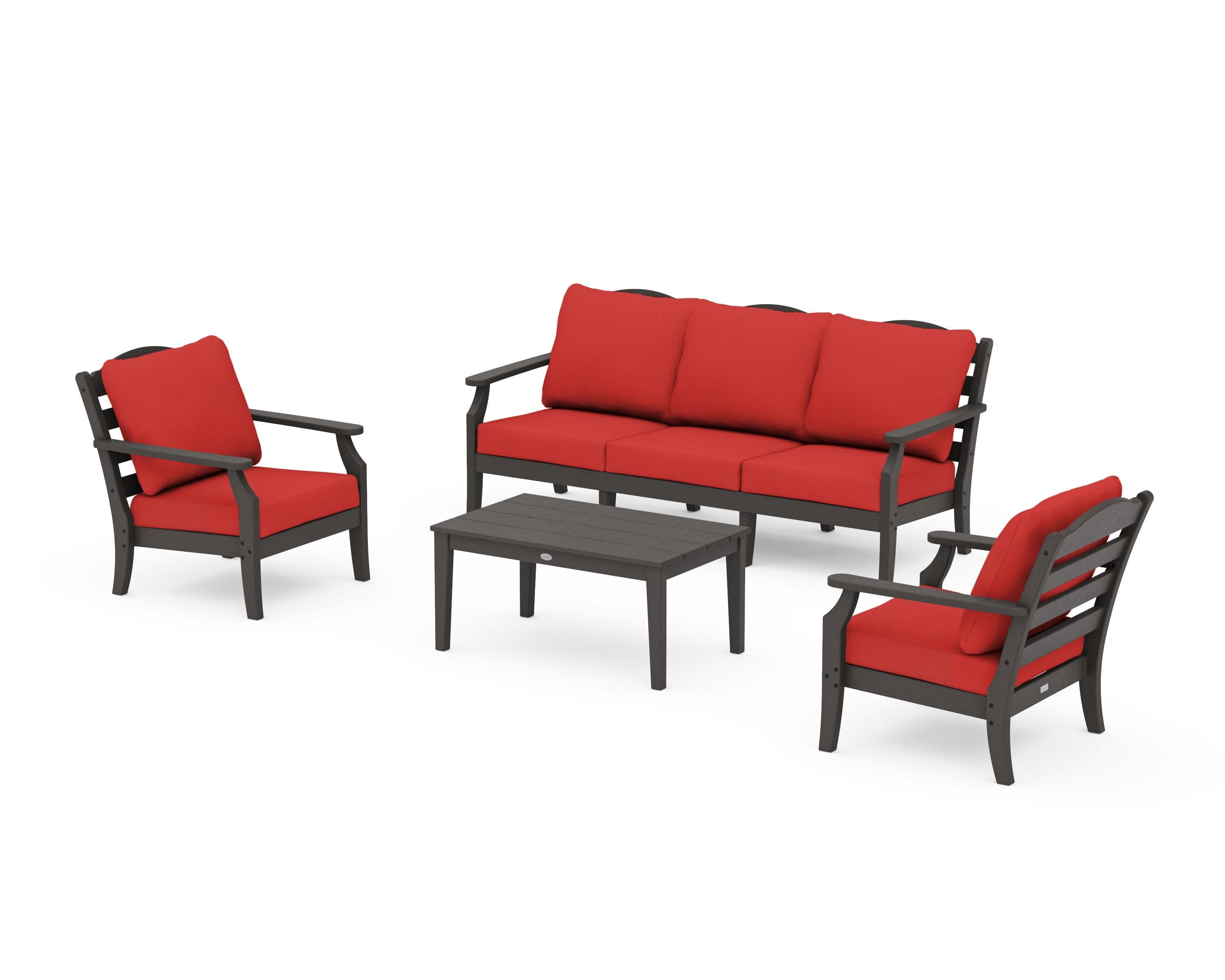 Savannah 4-Piece Deep Seating Set with Sofa in Vintage Coffee / Crimson Linen