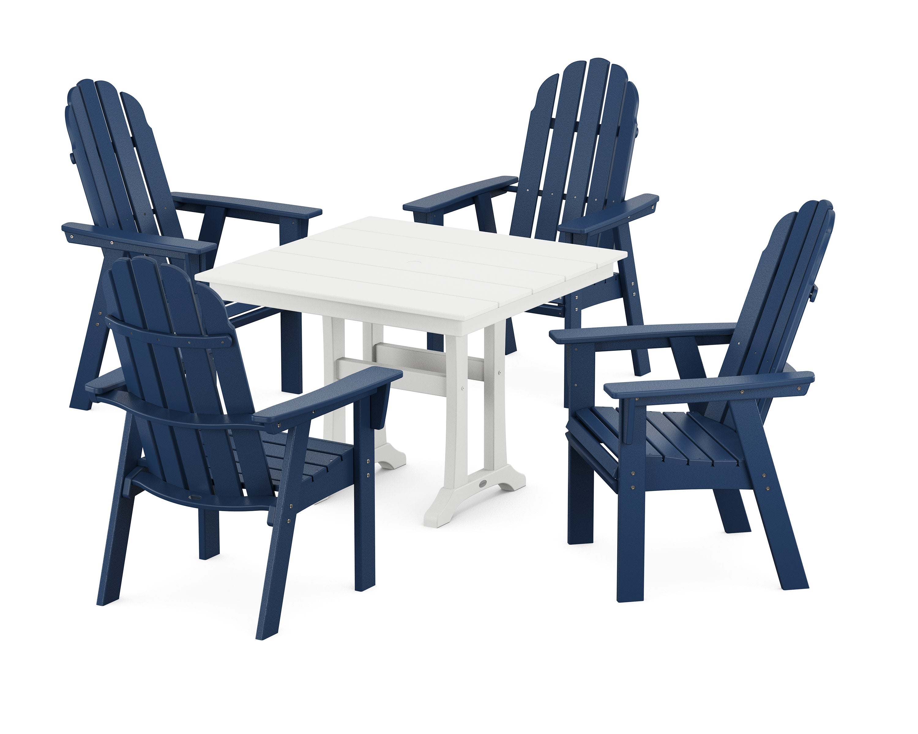 Vineyard Adirondack 5-Piece Farmhouse Dining Set With Trestle Legs in Navy / White