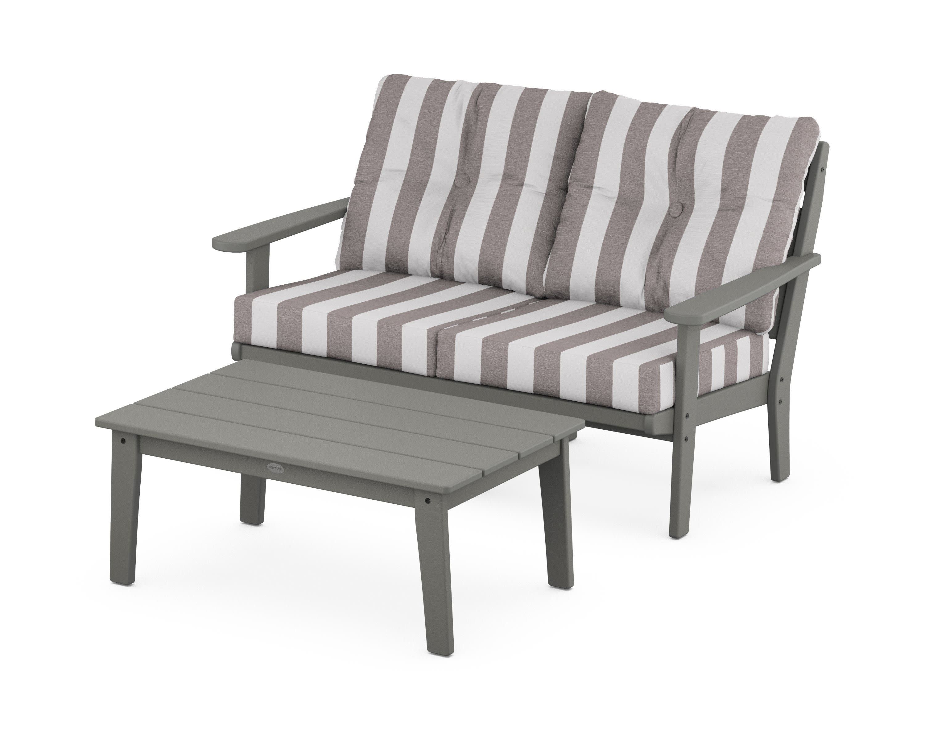 Lakeside 2-Piece Lounge Loveseat Set in Slate Grey / Cabana Stripe Grey Mist