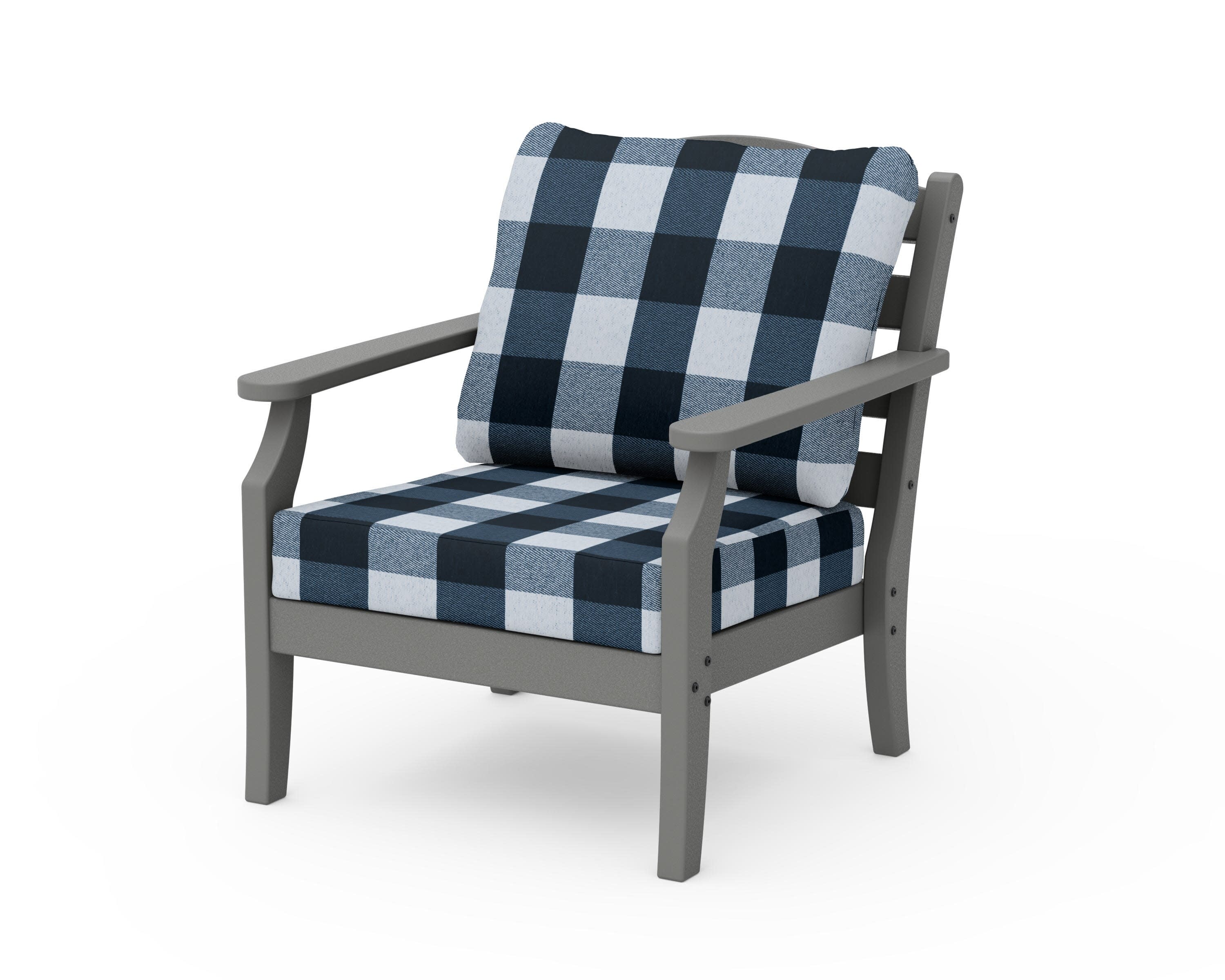Savannah Deep Seating Chair in Slate Grey / Buffalo Plaid Marine Indigo