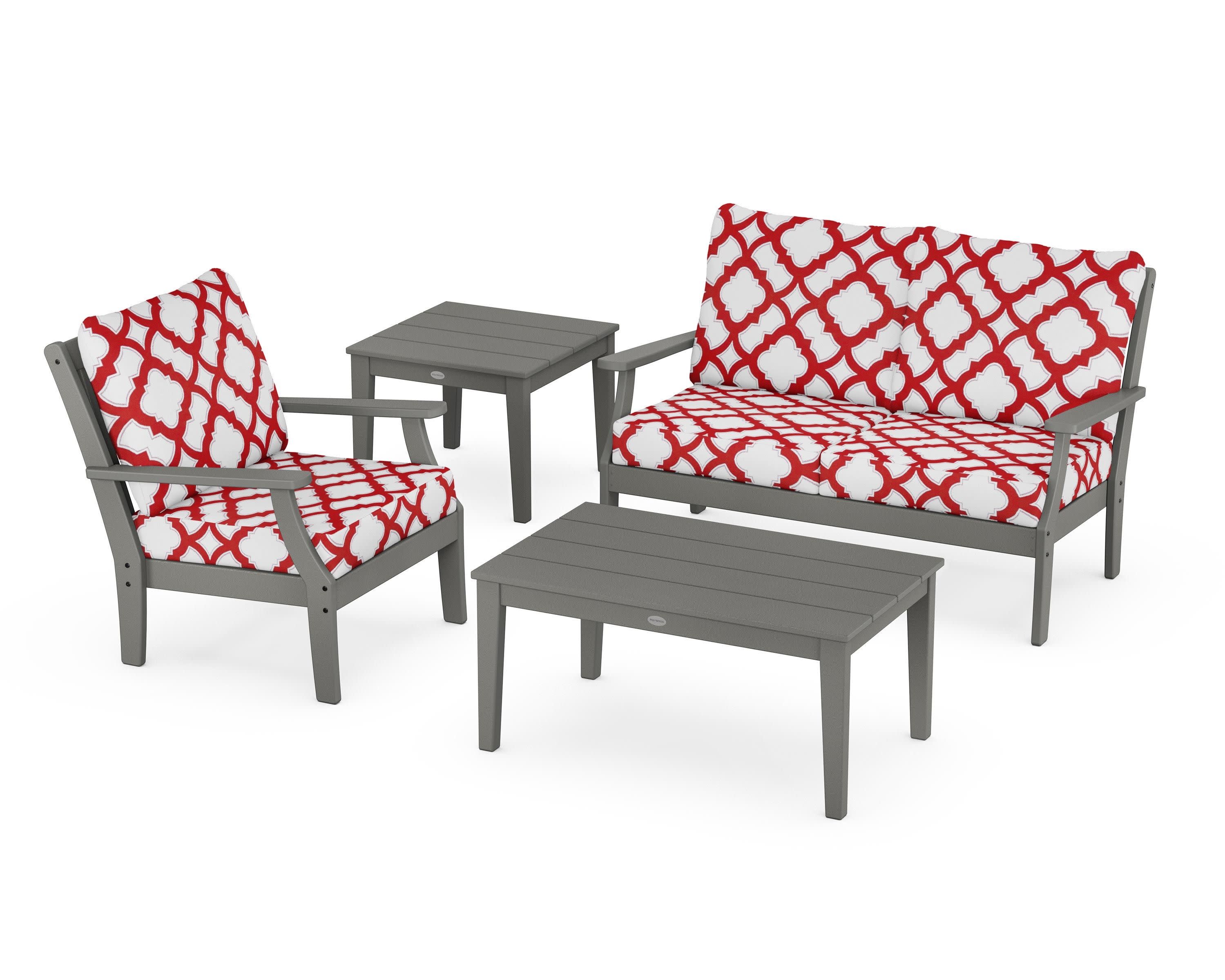 Braxton 4-Piece Deep Seating Set in Slate Grey / Trellis Crimson