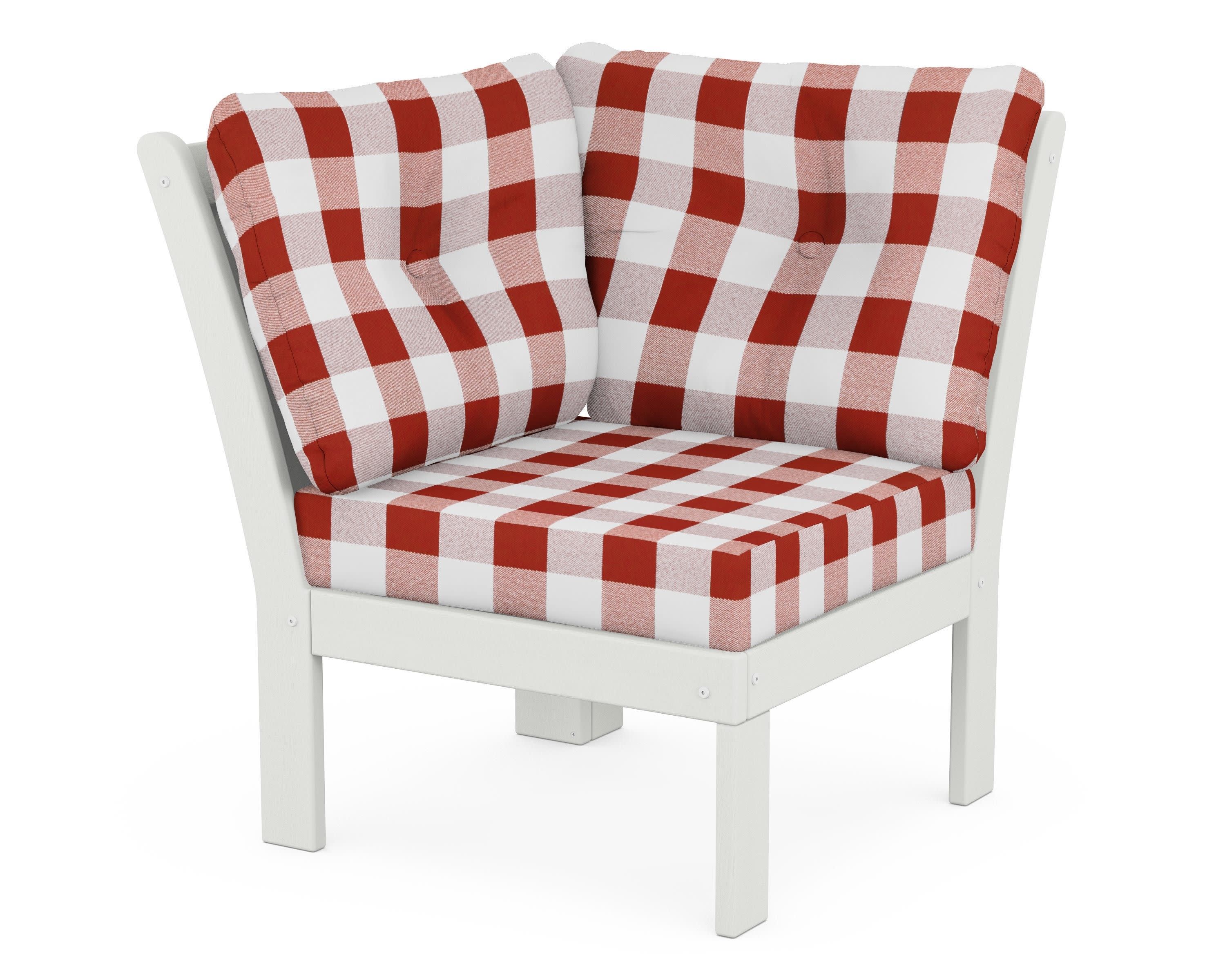 Vineyard Modular Corner Chair in Vintage White / Buffalo Plaid Crimson