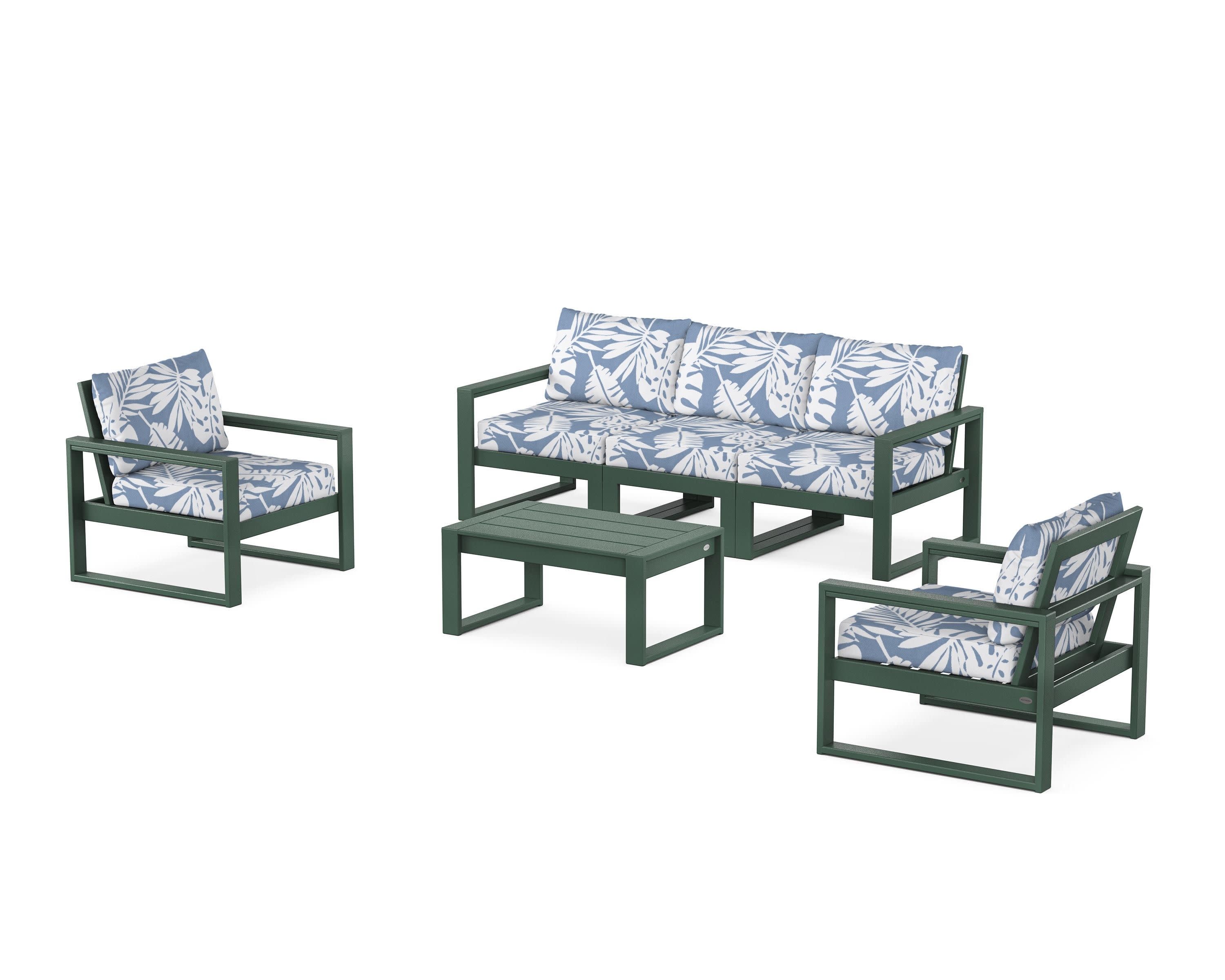EDGE Sectional 4-Piece Deep Seating Set with Sofa in Green / Leaf Sky Blue