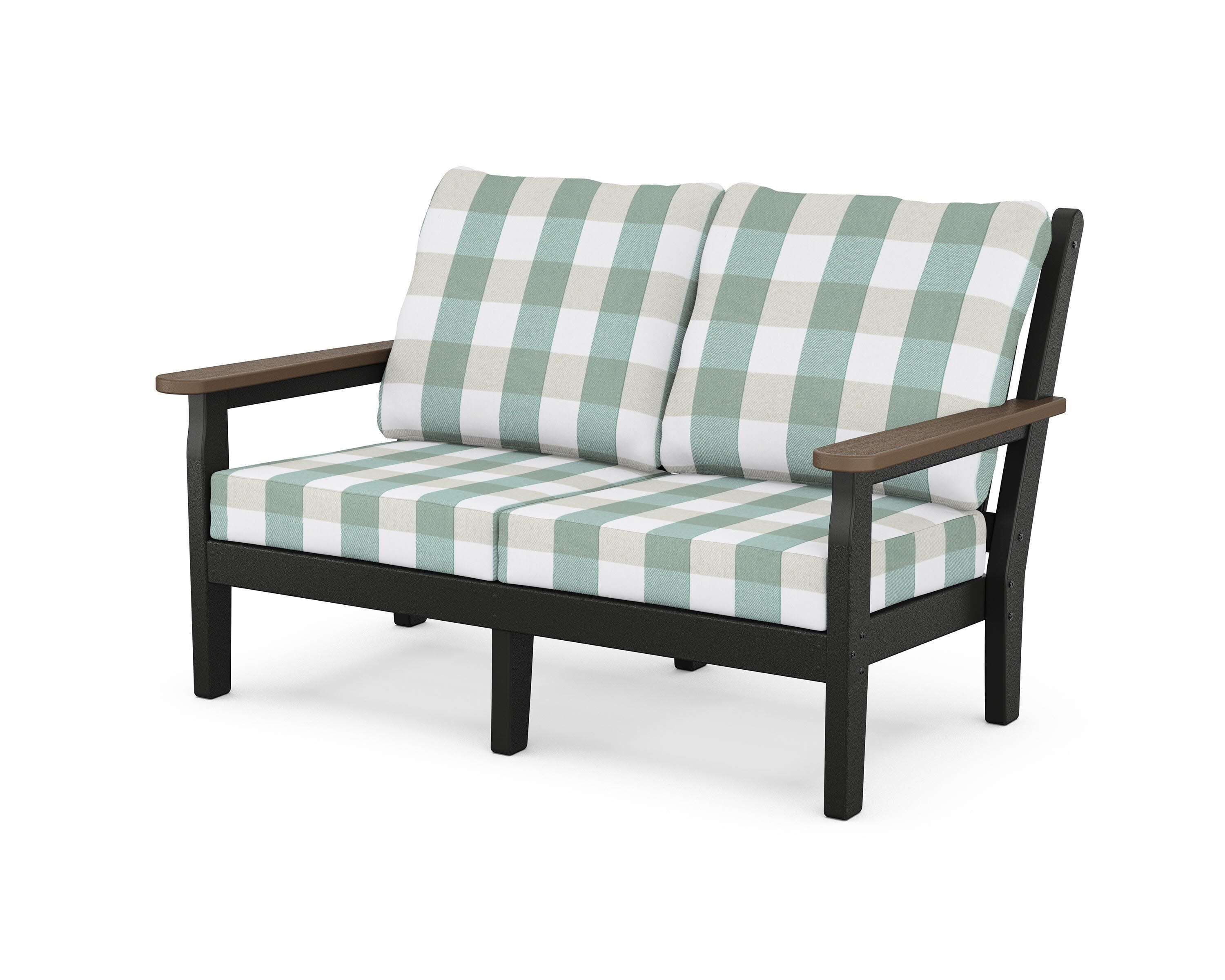 Chippendale Deep Seating Loveseat in Black / Kona / Buffalo Plaid Glacier Spa