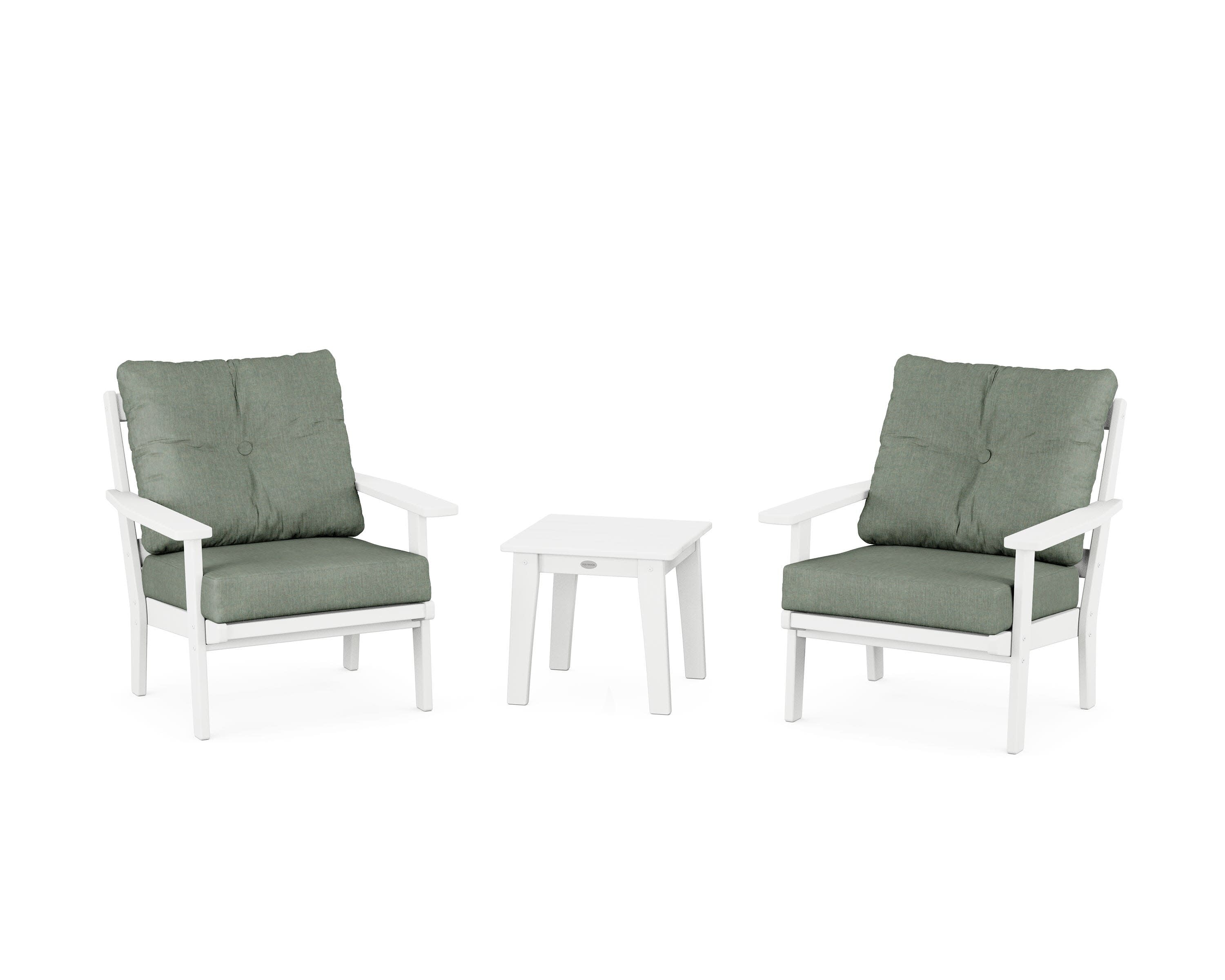 Oxford 3-Piece Deep Seating Set in White / Cast Sage