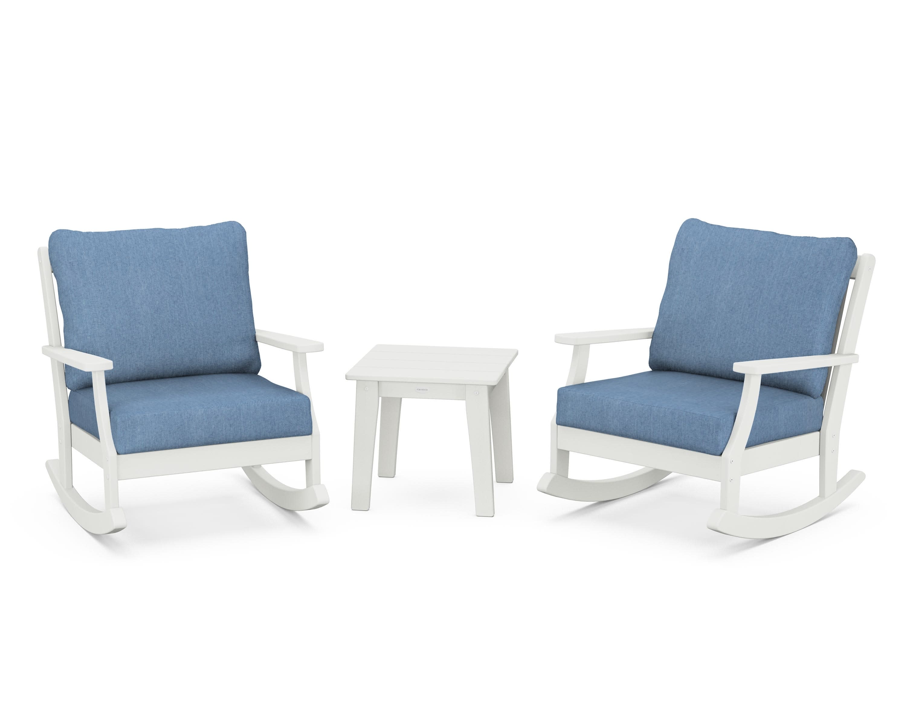 Braxton 3-Piece Deep Seating Rocker Set in Vintage White / Sky Blue