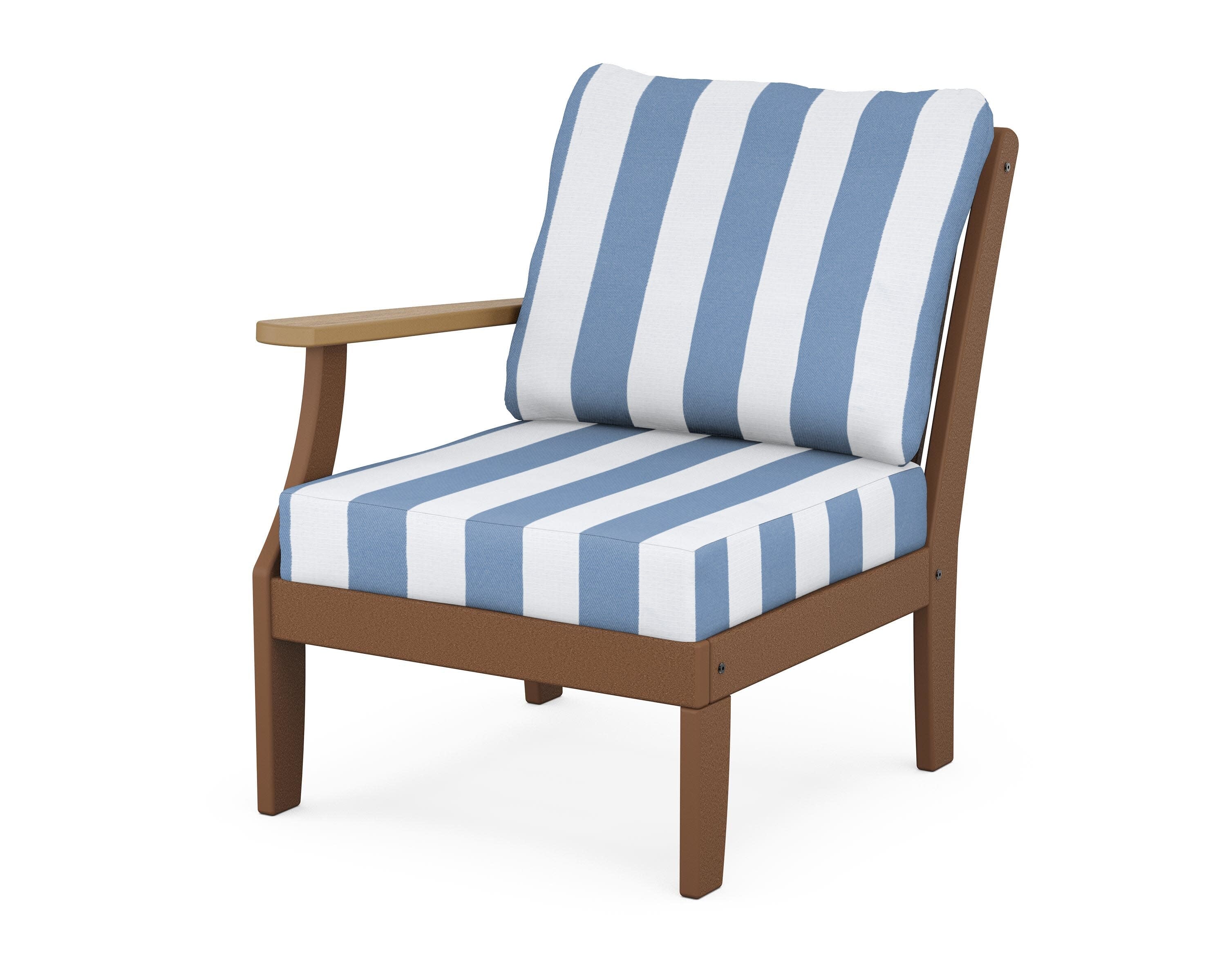 Braxton Modular Left Arm Chair in Teak / Natural / Cabana Stripe Sky Blue