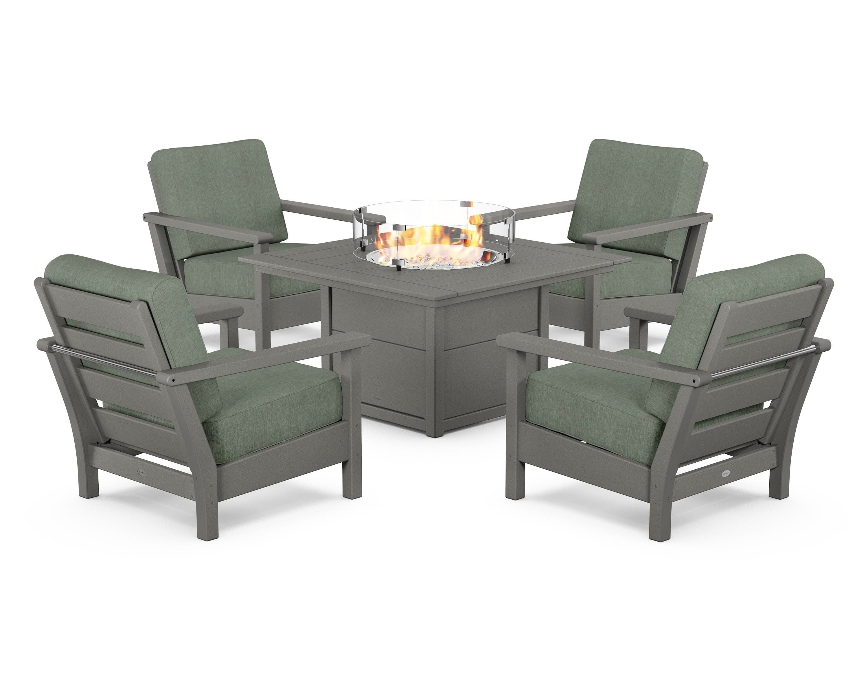 Harbour 5-Piece Conversation Set with Fire Pit Table in Slate Grey / Cast Sage