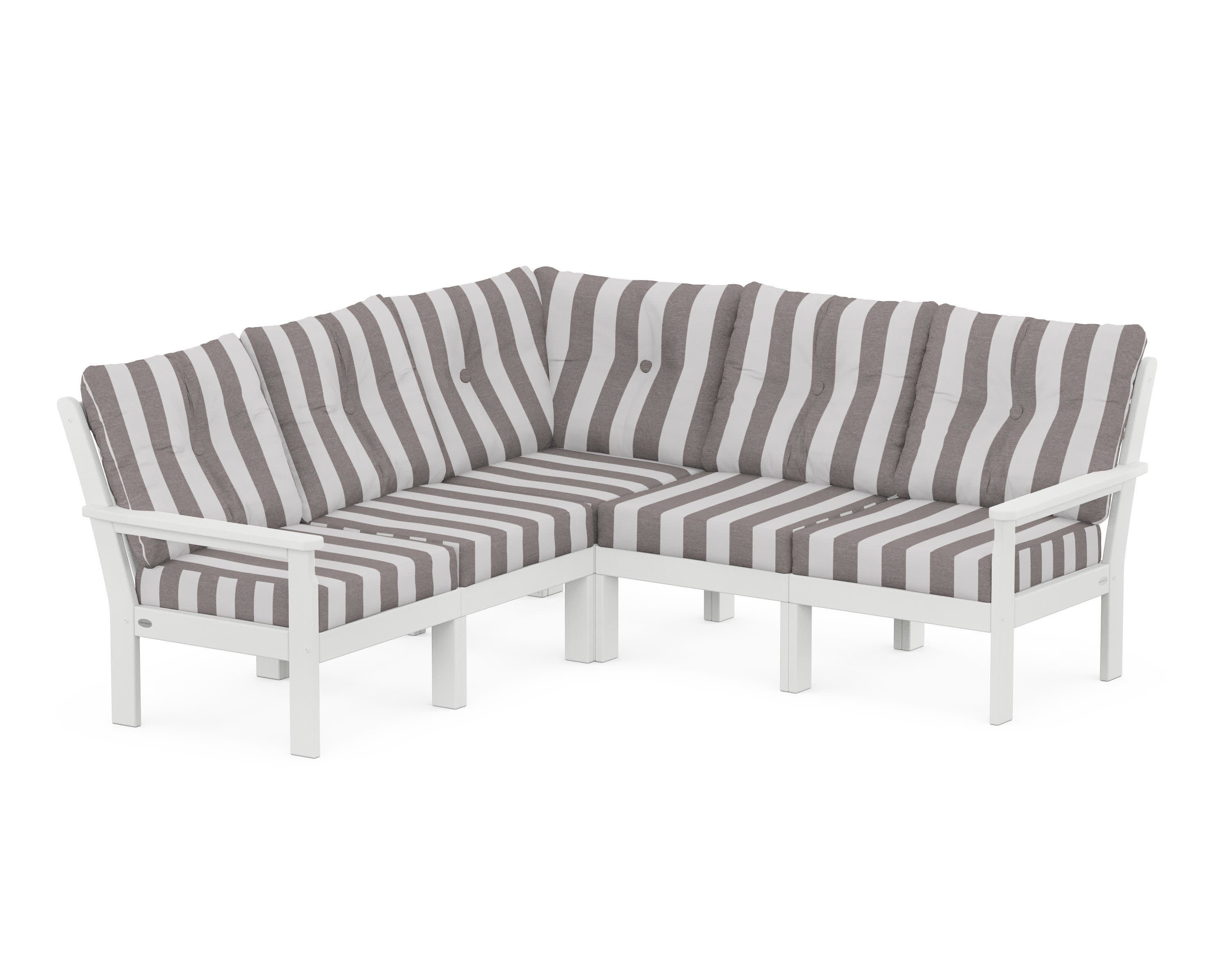 Vineyard 5-Piece Sectional in White / Cabana Stripe Grey Mist