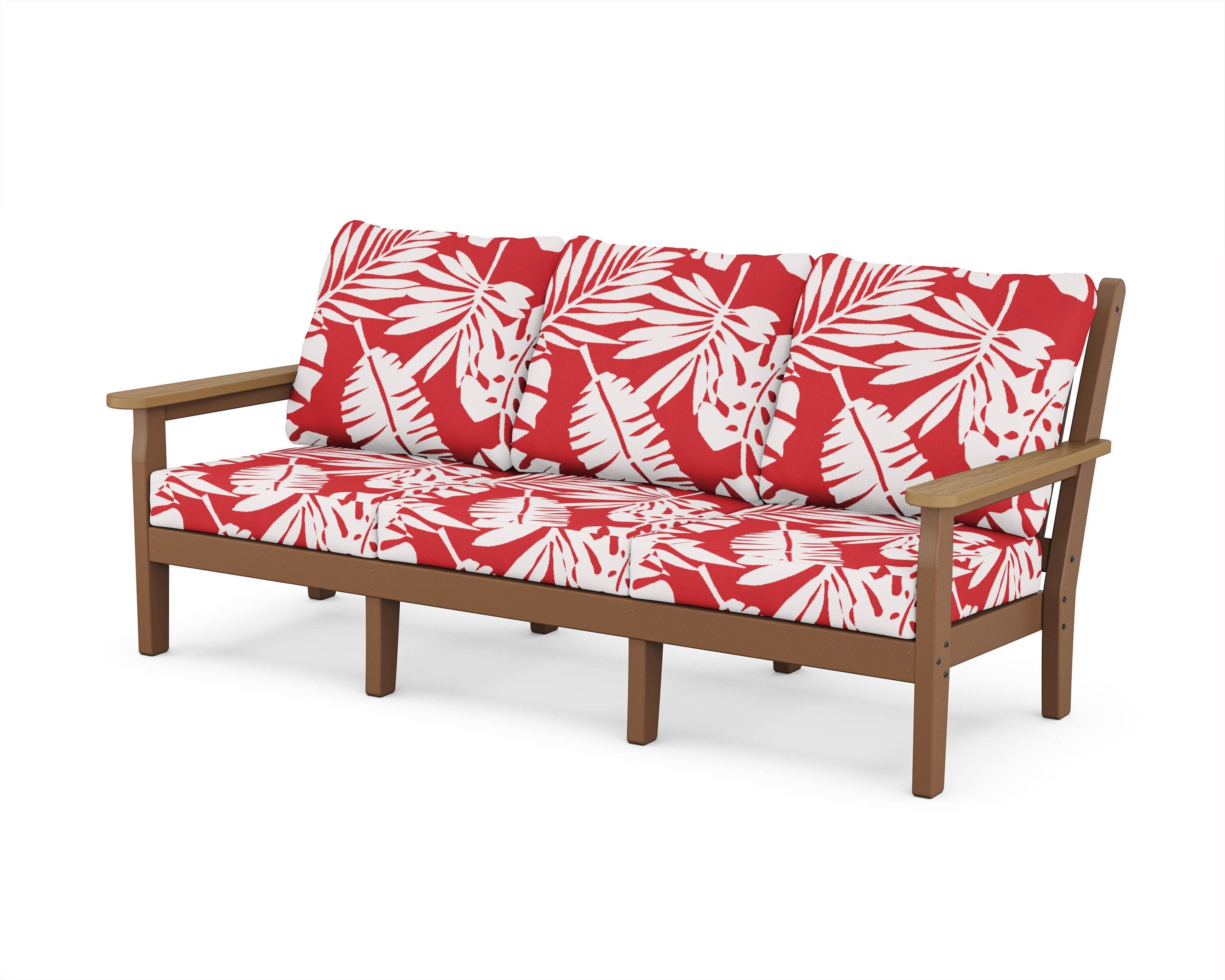 Chippendale Deep Seating Sofa in Teak / Natural / Leaf Crimson