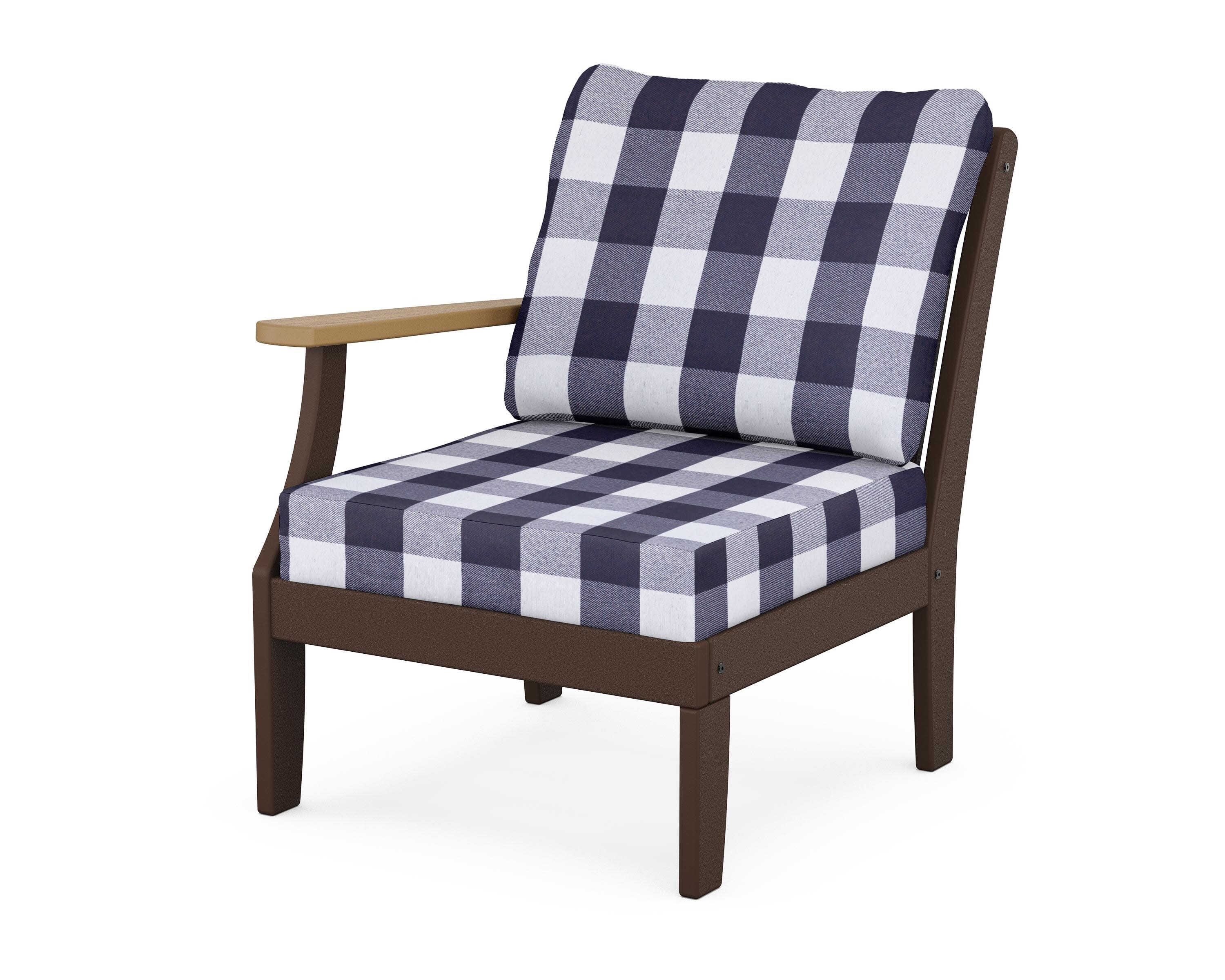 Braxton Modular Left Arm Chair in Mahogany / Natural / Buffalo Plaid Navy