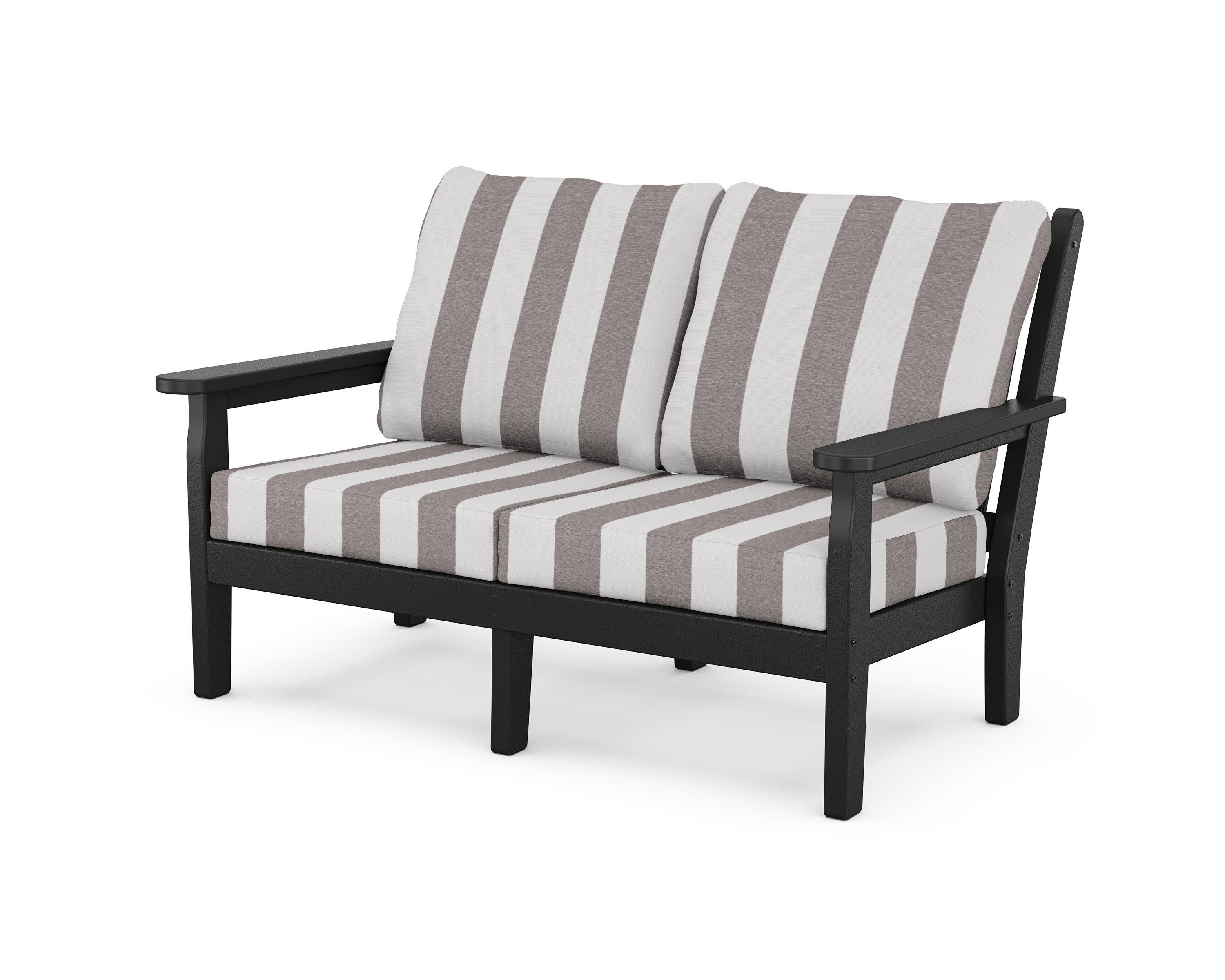 Chippendale Deep Seating Loveseat in Black / Cabana Stripe Grey Mist