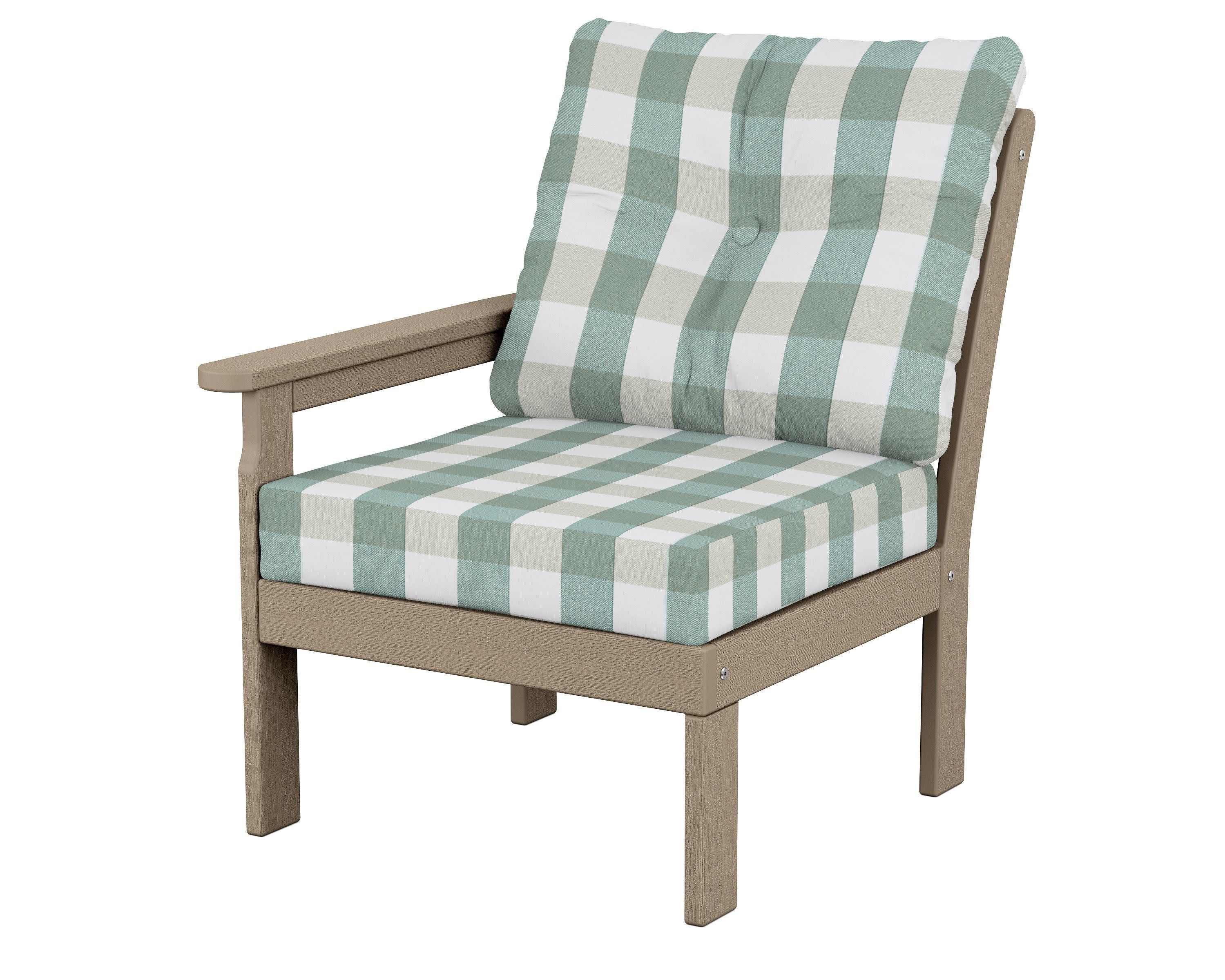 Vineyard Modular Left Arm Chair in Vintage Sahara / Buffalo Plaid Glacier Spa
