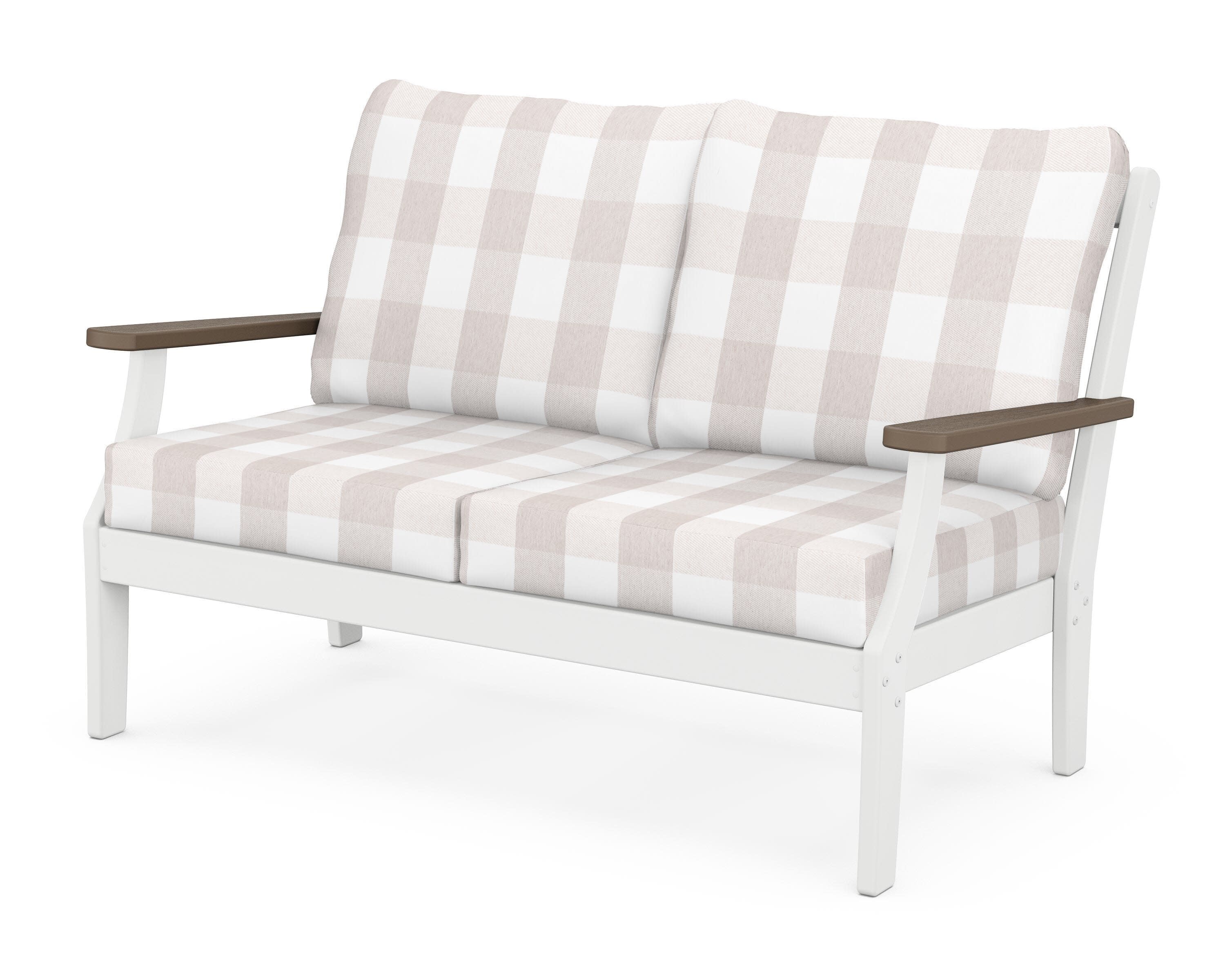 Braxton Deep Seating Loveseat in White / Kona / Buffalo Plaid Dune Burlap