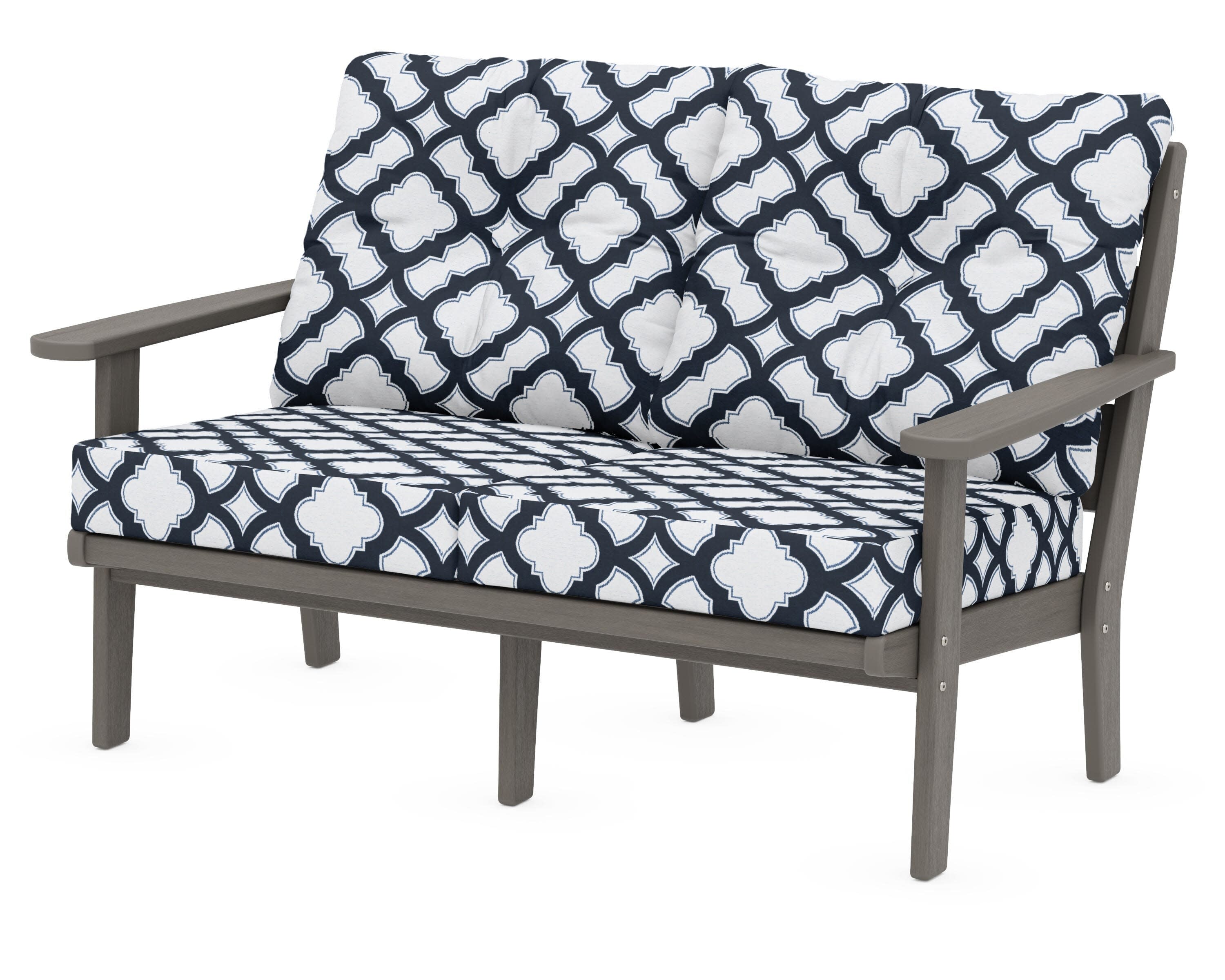 Lakeside Deep Seating Loveseat in Driftwood / Trellis Marine Indigo