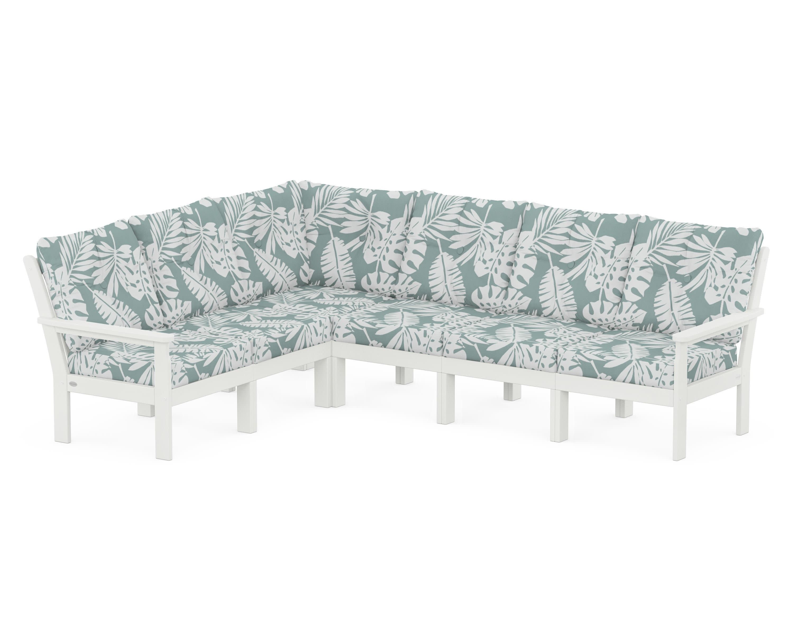 Vineyard 6-Piece Sectional in Vintage White / Leaf Glacier Spa