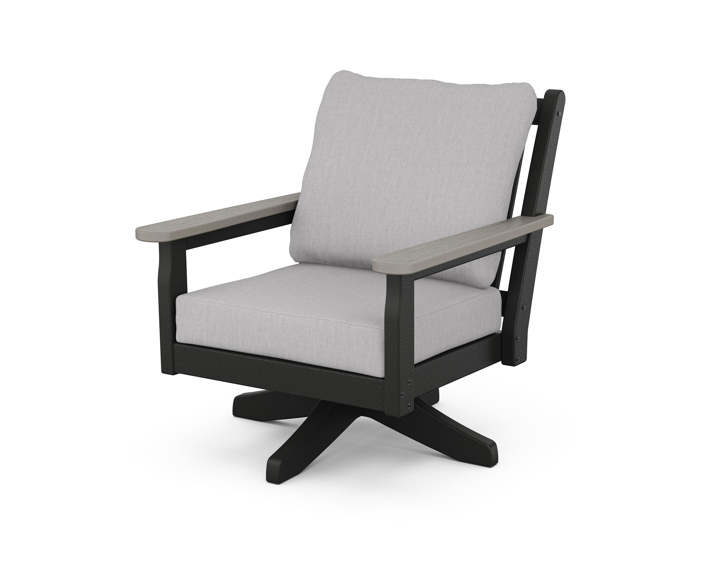 Chippendale Deep Seating Swivel Chair in Black / Driftwood / Granite