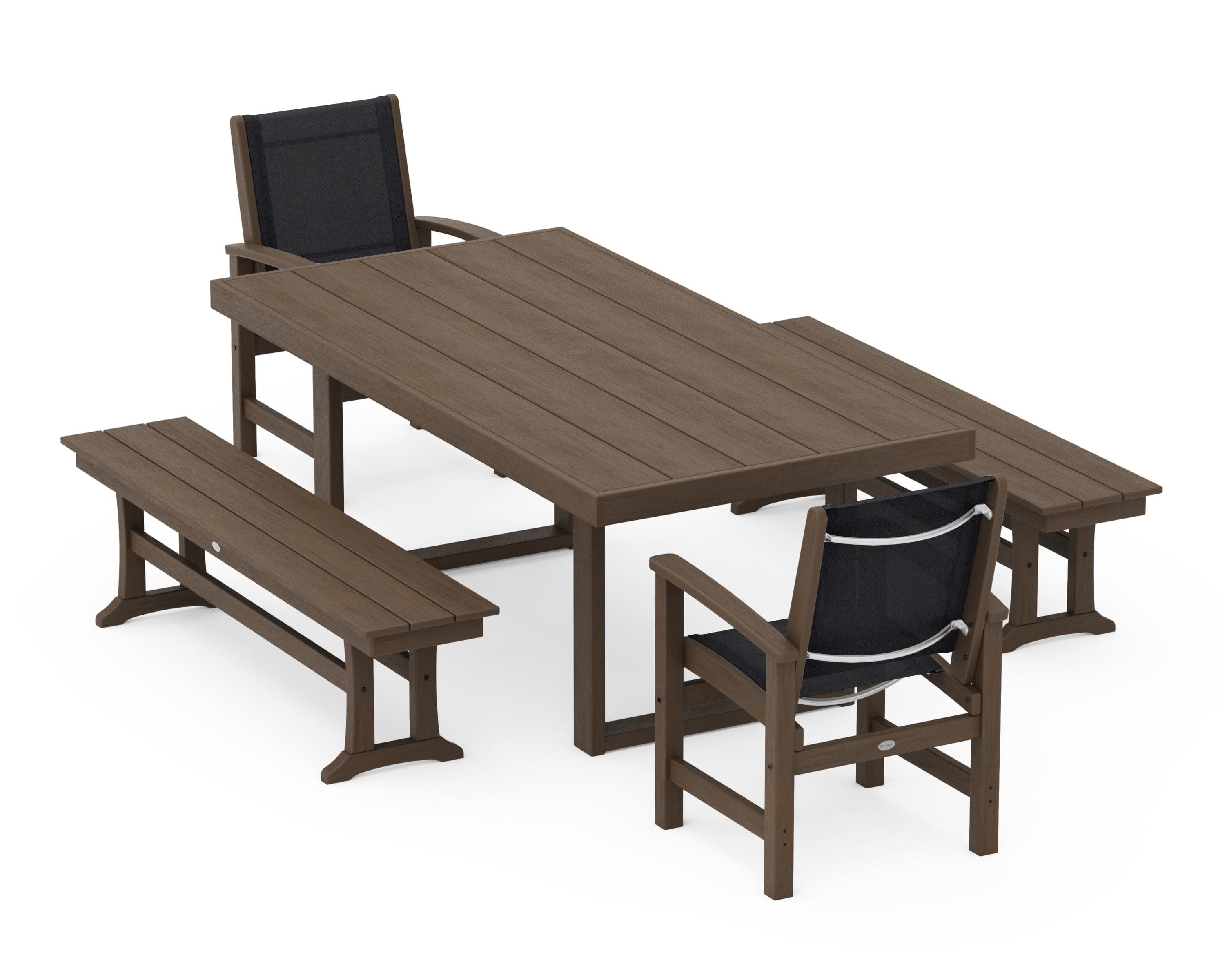 Coastal 5-Piece Dining Set with Trestle Legs in Kona / Black Sling