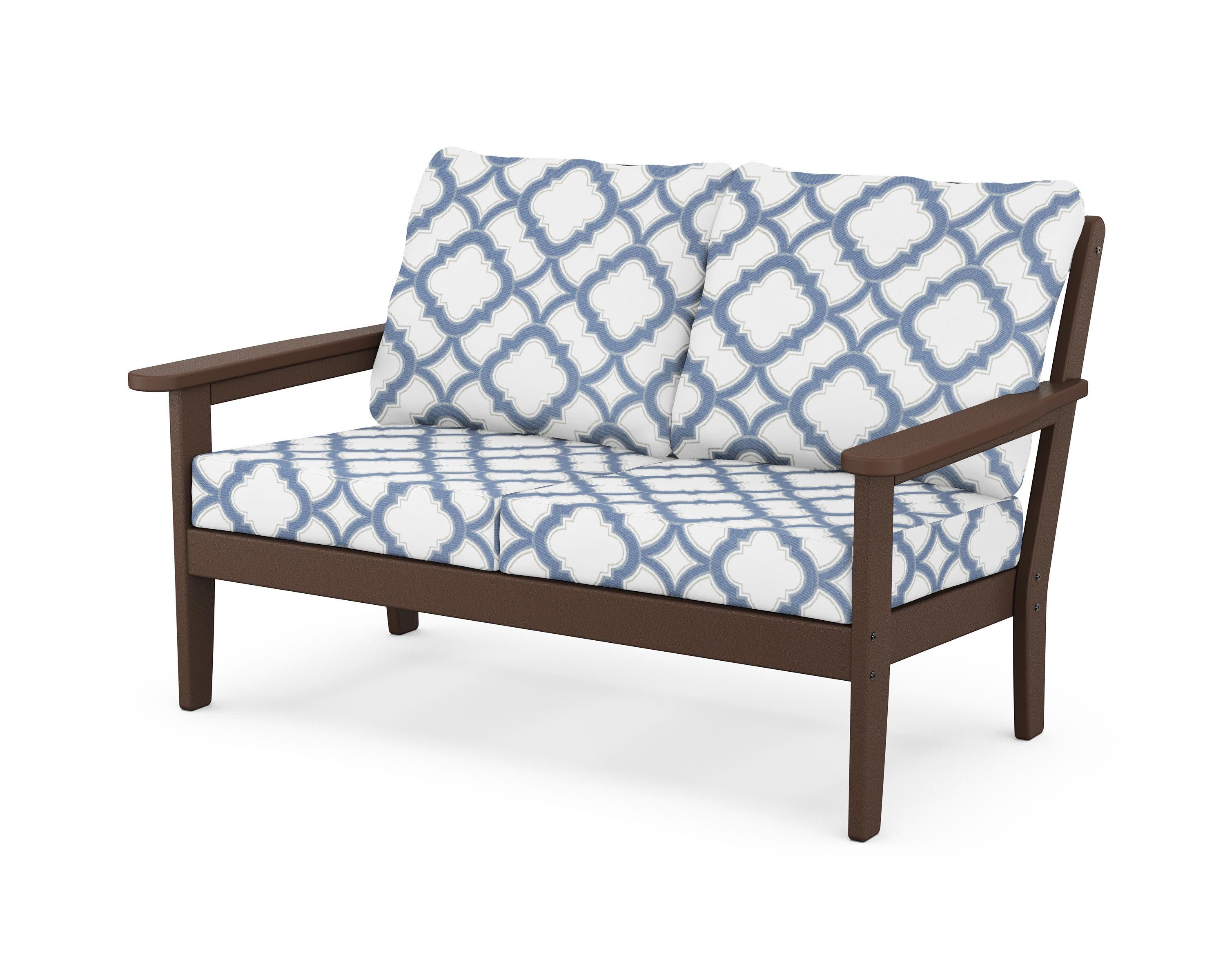 Cottage Deep Seating Loveseat in Mahogany / Trellis Sky Blue