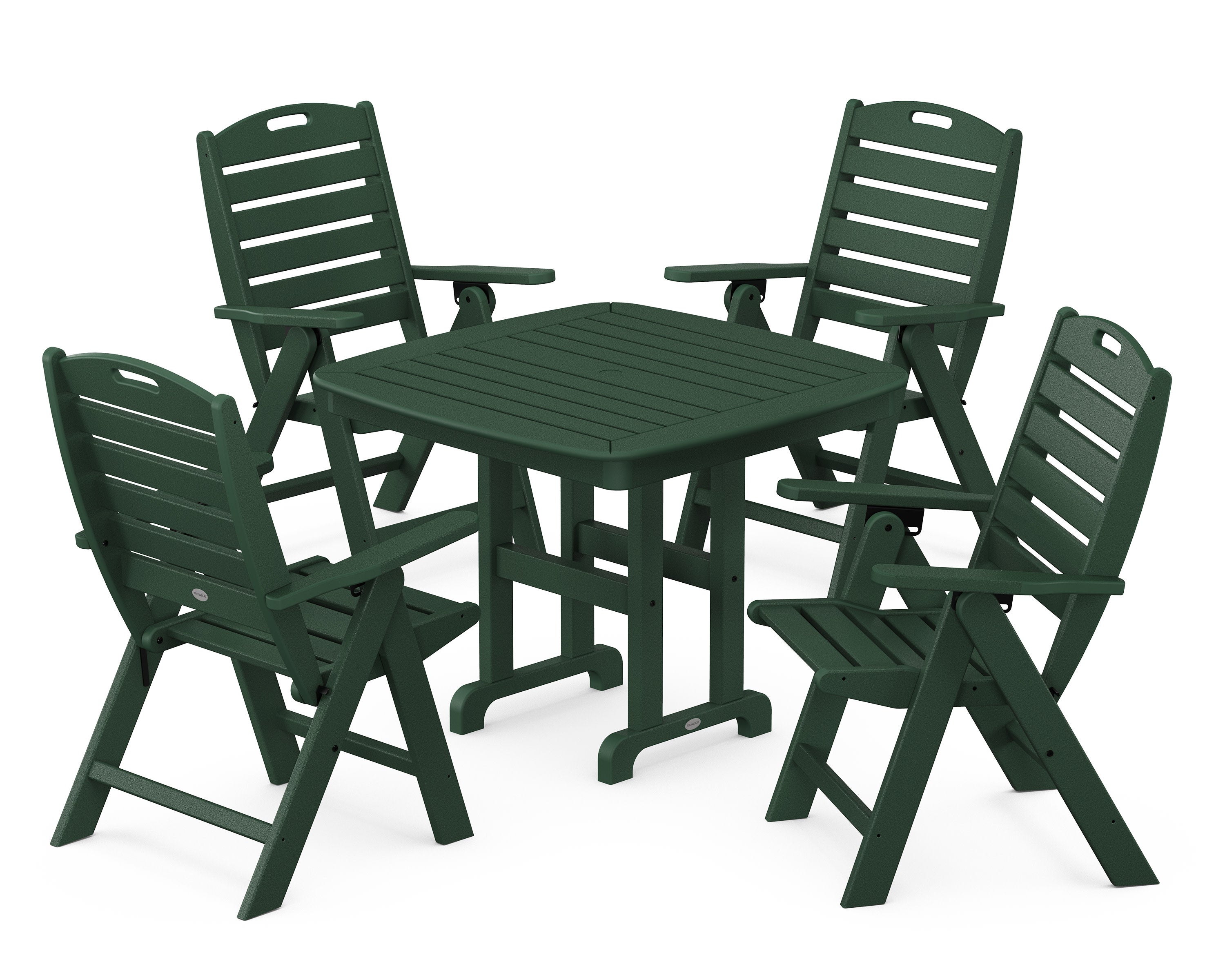 Nautical Folding Highback Chair 5-Piece Dining Set in Green