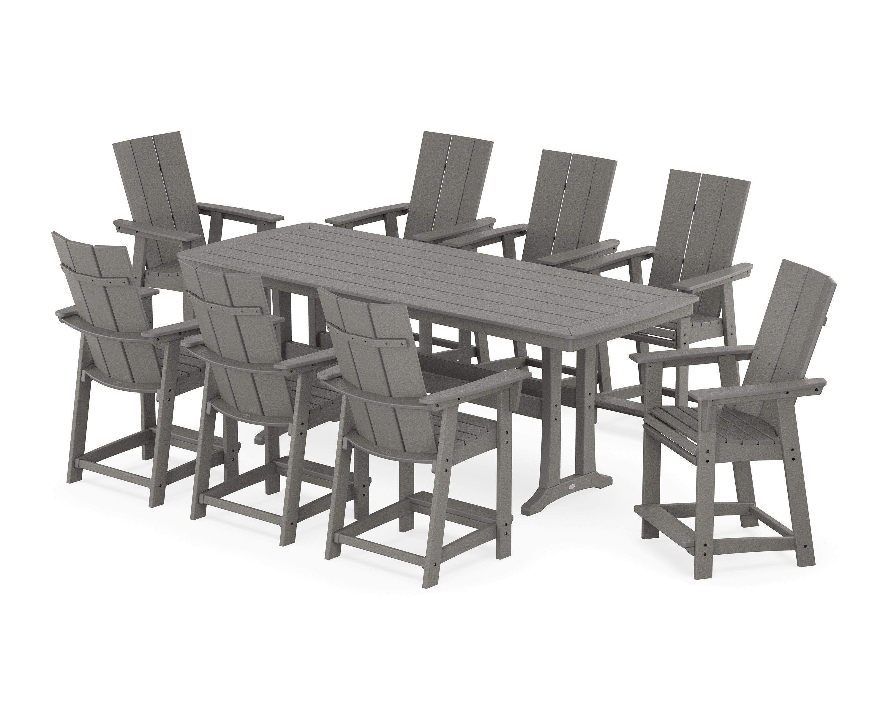 Modern Curveback Adirondack 9-Piece Counter Set with Trestle Legs in Slate Grey