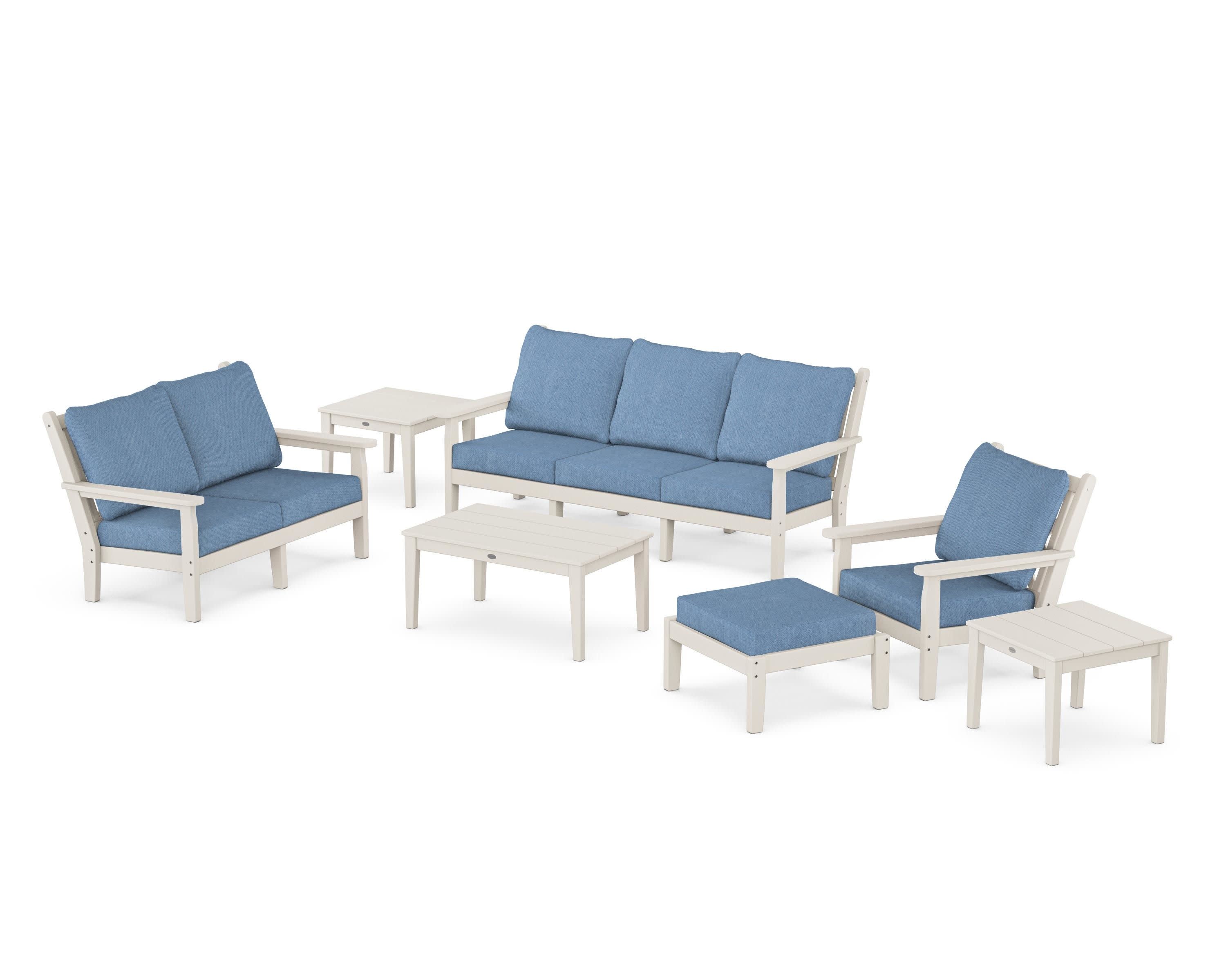 Chippendale 7-Piece Deep Seating Set in Sand / Sky Blue