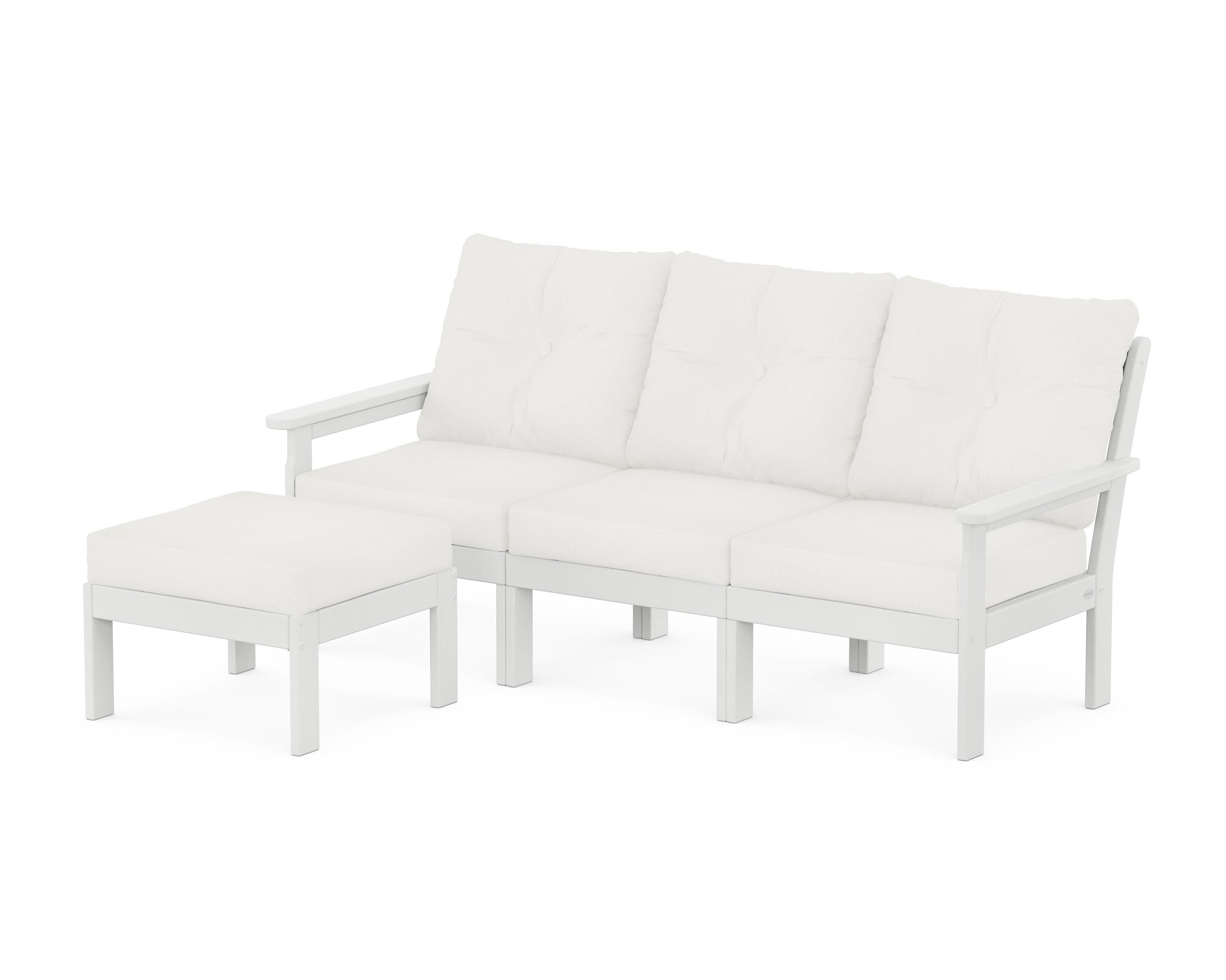 Vineyard 4-Piece Sectional with Ottoman in White / Natural Linen
