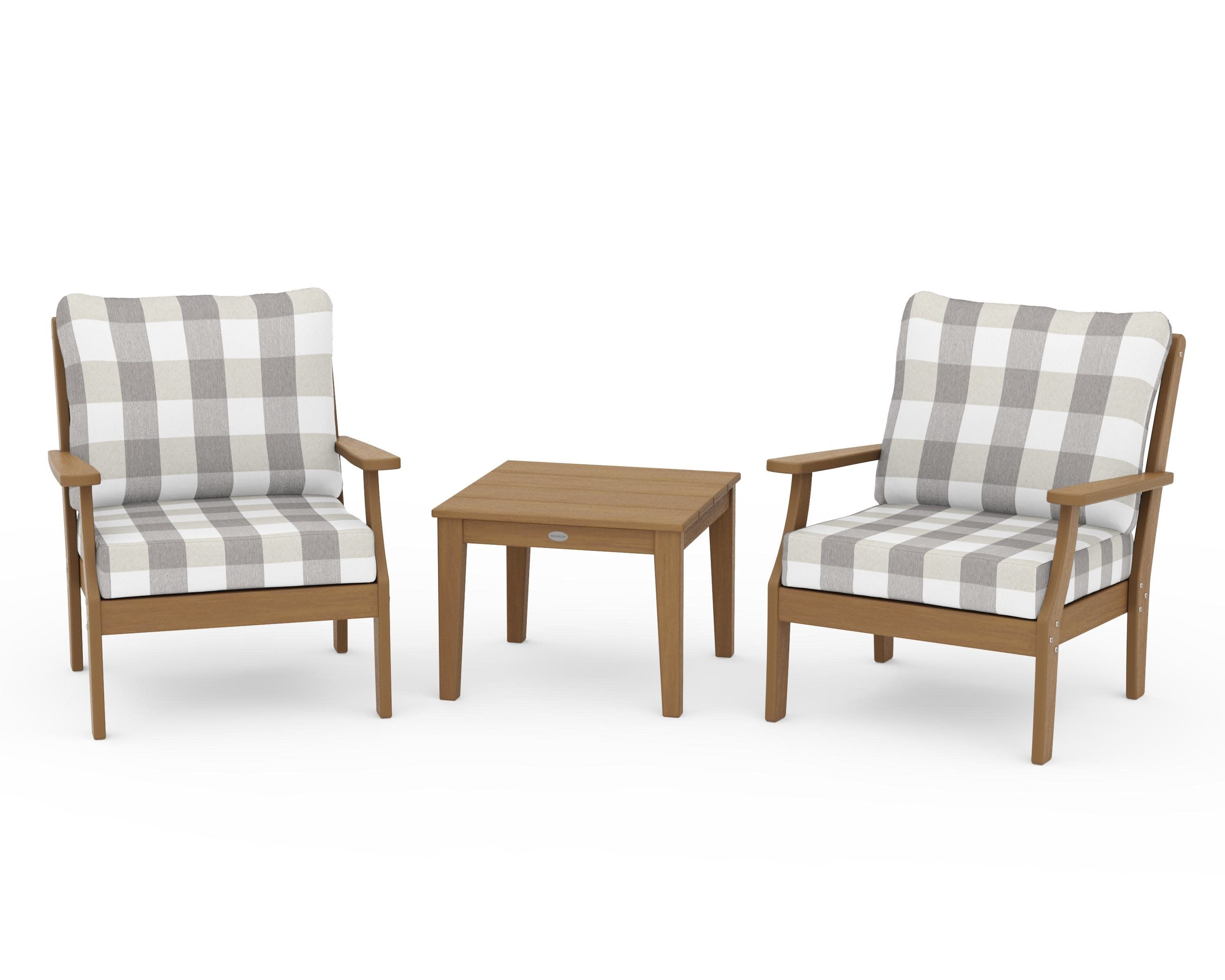 Braxton 3-Piece Deep Seating Set in Natural / Buffalo Plaid Grey Mist