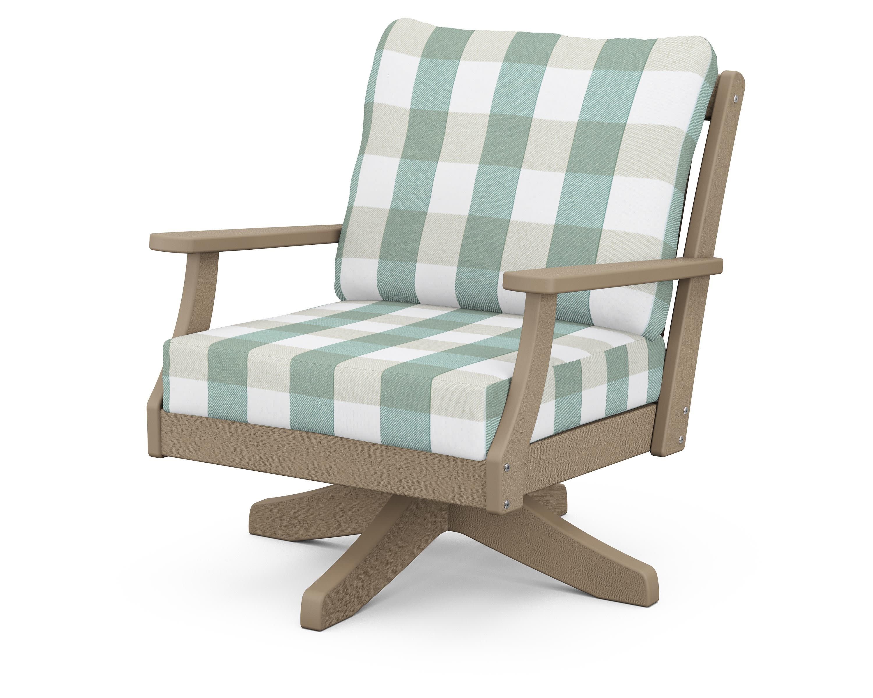 Braxton Deep Seating Swivel Chair in Vintage Sahara / Buffalo Plaid Glacier Spa