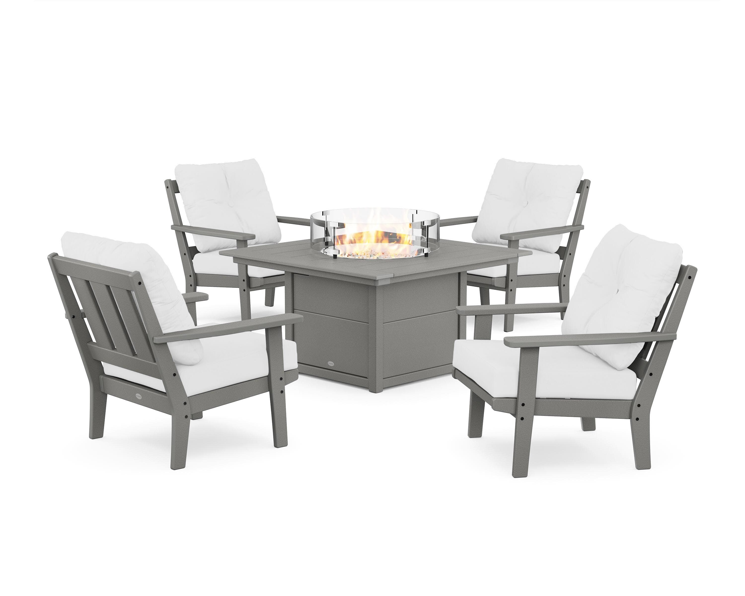 Oxford 5-Piece Deep Seating Set with Fire Pit Table in Slate Grey / Natural