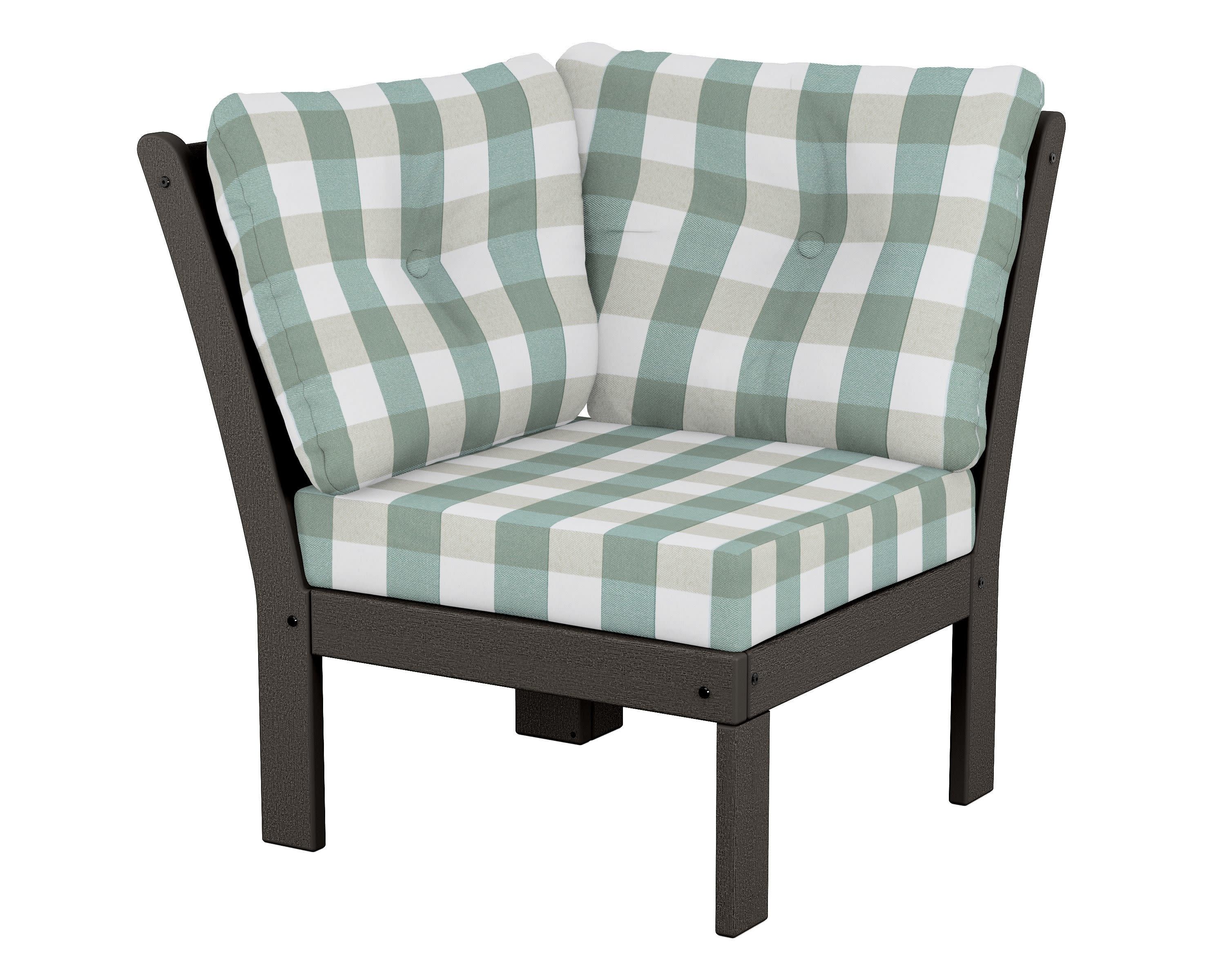 Vineyard Modular Corner Chair in Vintage Coffee / Buffalo Plaid Glacier Spa