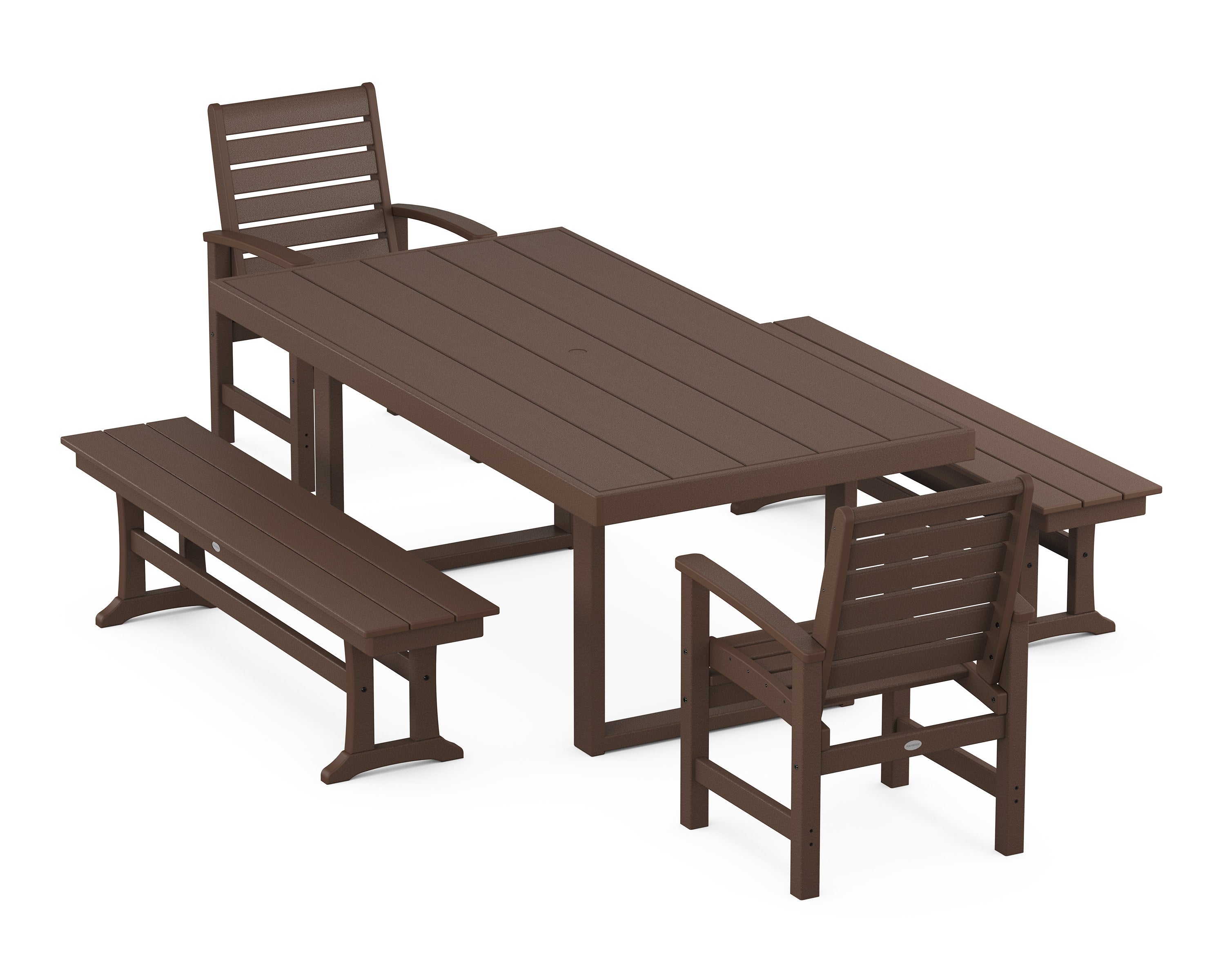 Signature 5-Piece Dining Set with Benches in Mahogany